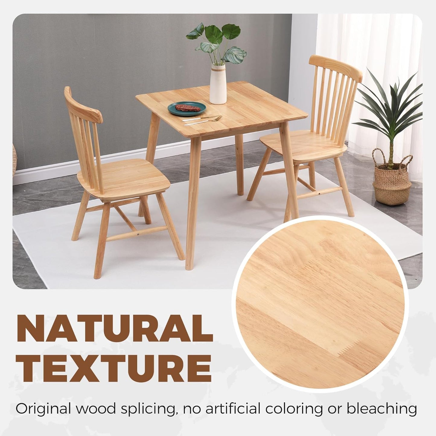 OGMILL 27.6" Small Square Dining Table for 2, Space-Saving Natural Kitchen Dinner Table Rustic Wood Mid Century Modern Table with Solid Wood Leg for Small Spaces