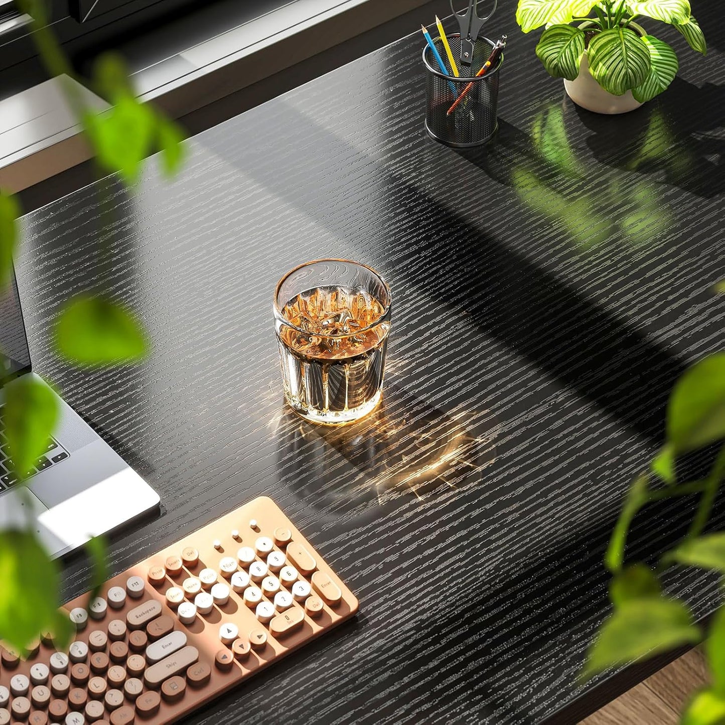 Coleshome 55 Inch Computer Desk, Modern Simple Style Desk for Home Office, Study Student Writing Desk, Black