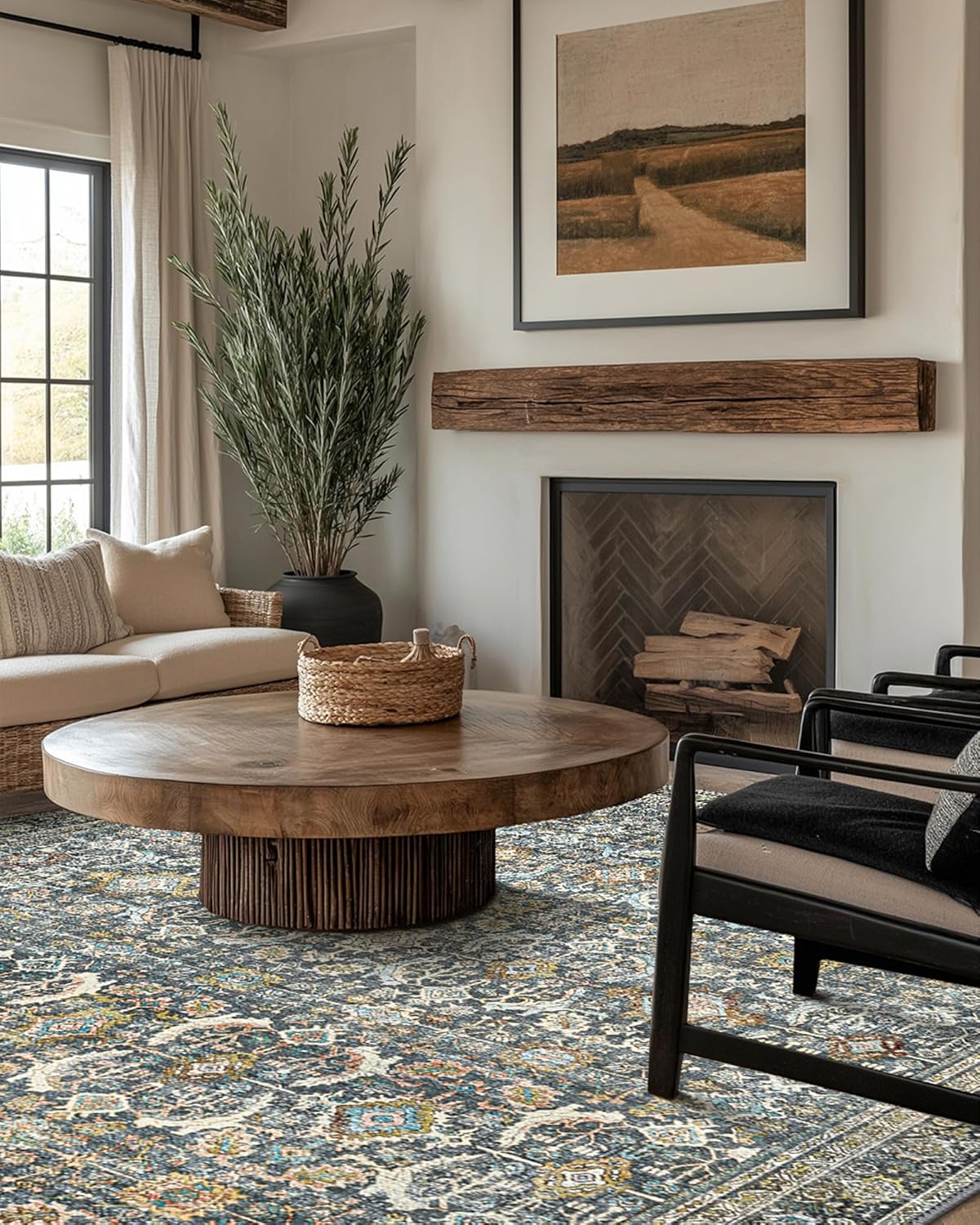 10X14 Area Rugs Machine Washable Rugs for Living Room, Vintage Boho Large Rugs for Bedroom Dining Room, Non Slip Indoor Soft Distressed Lightweight Thin Low Pile Carpet, Terracotta