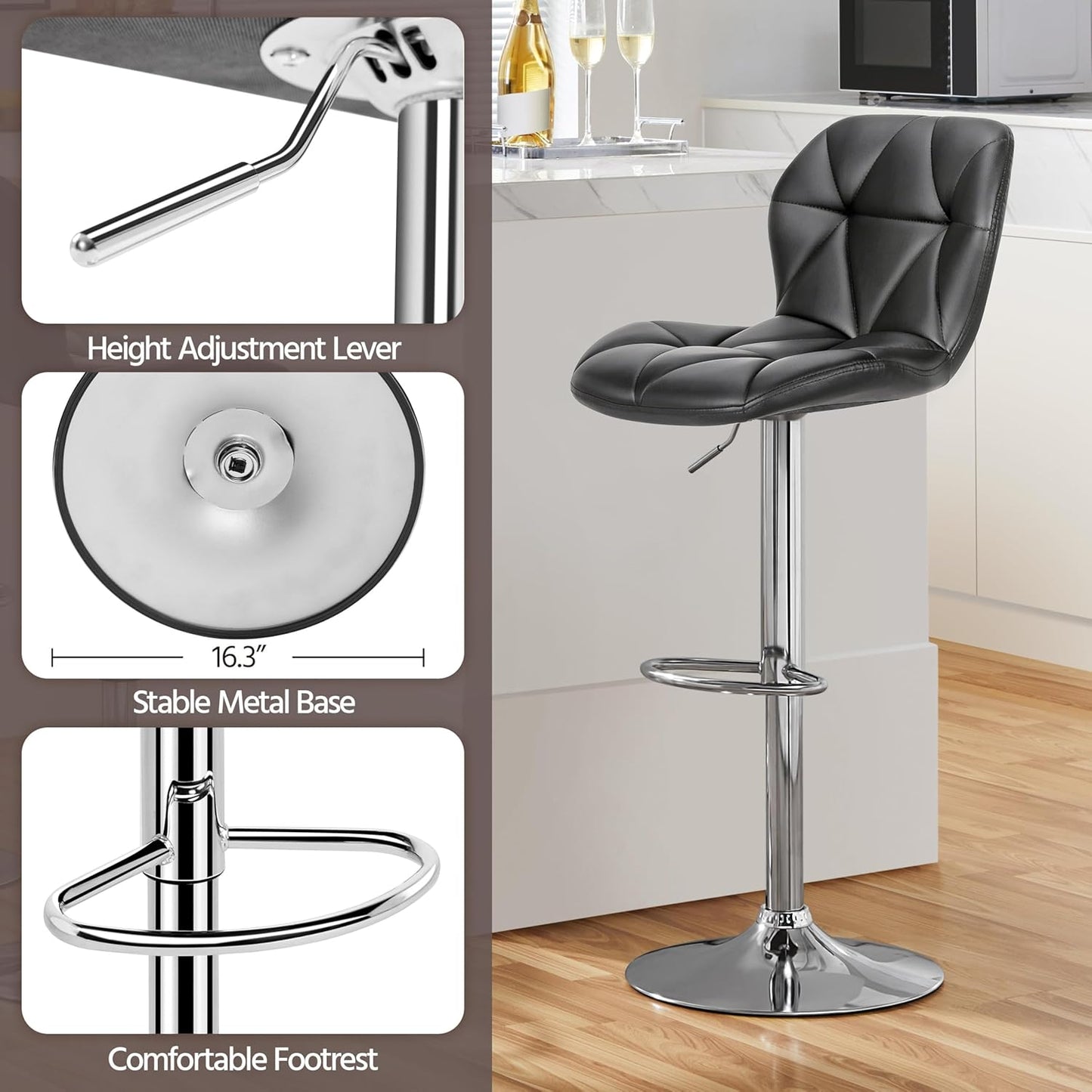 Yaheetech Gray Barstools Set of 2, PU Leather Bar Chairs with Backrest, Height Adjustable Swivel Island Stools for Kitchen Counter, Gray
