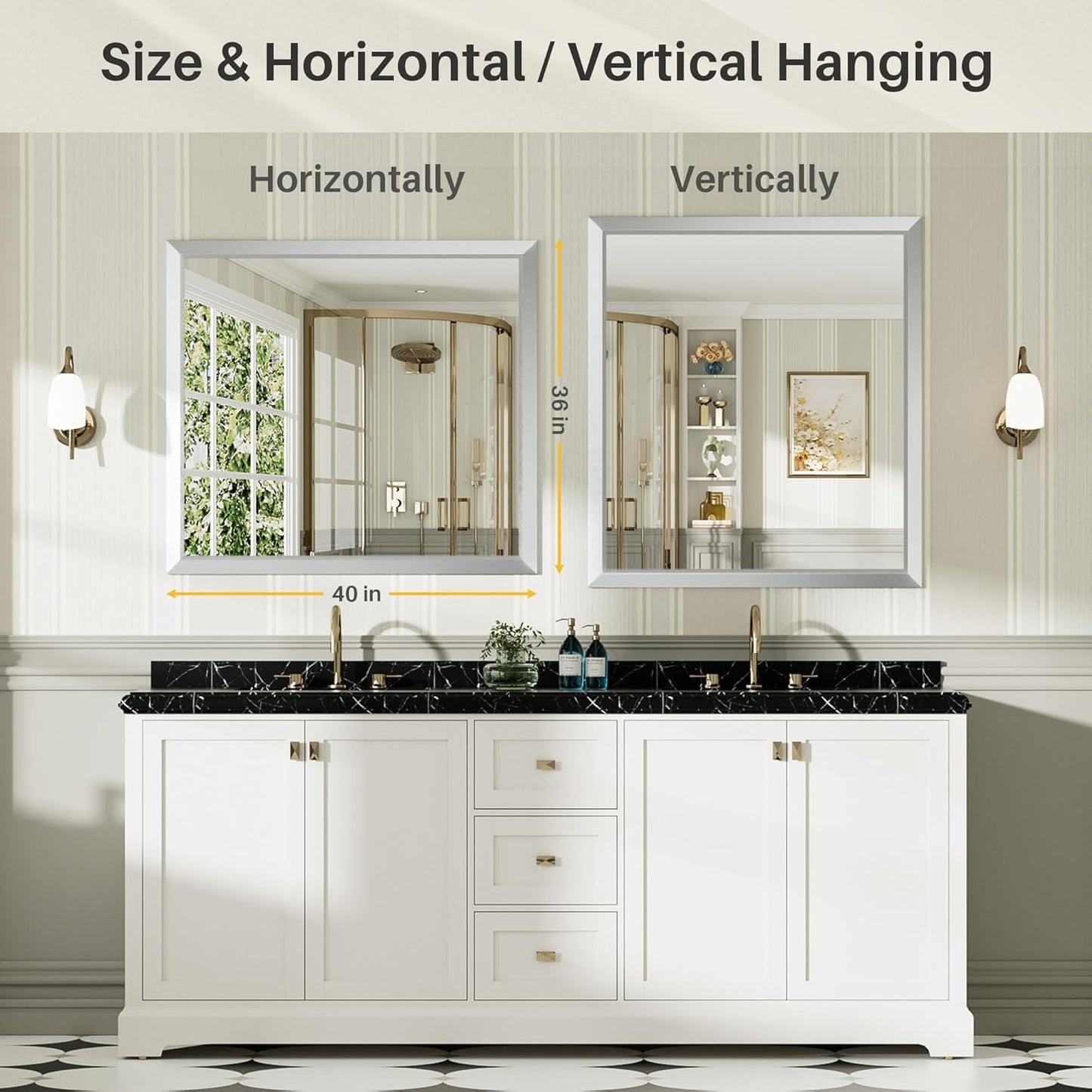 40x36 Inch Silver Bathroom Mirror for Wall, Thick Metal Framed Rectangle Mirrors for Over Sink, Bedroom, Living Room, Entryway, Anti-Rust, HD Tempered Glass