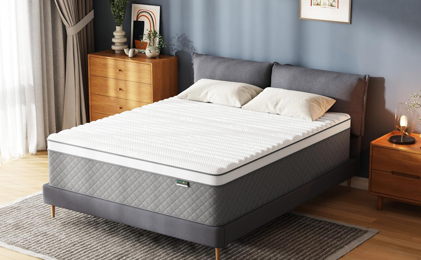 14 Inch Full Mattress, Cooling-Gel Memory Foam and Pocket Spring Hybrid Mattress, Full Bed Mattress in a Box, CertiPUR-US Certified, Medium Firm