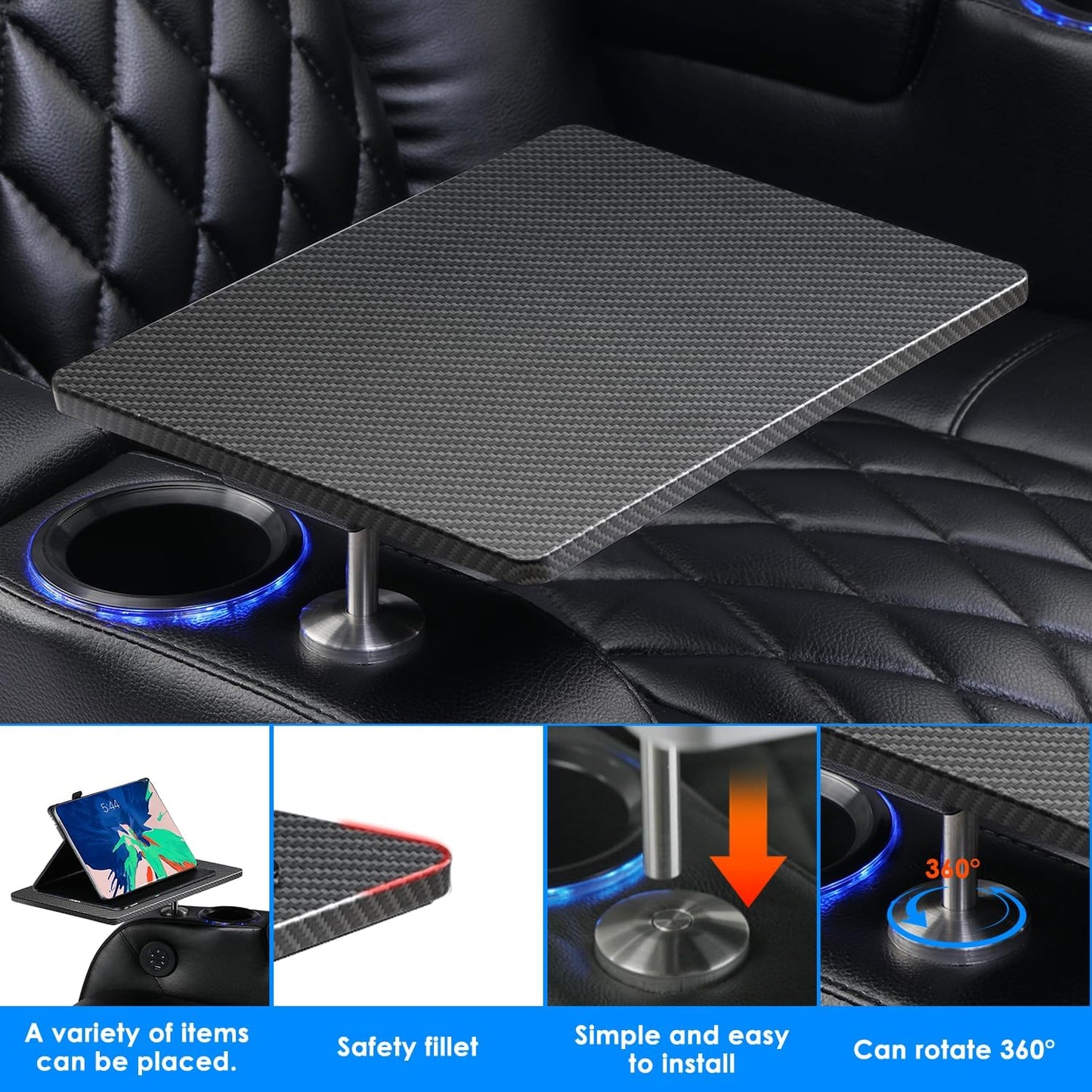Home Theater Seating Series Swivel Tray Table Couch Carbon Fiber Pattern