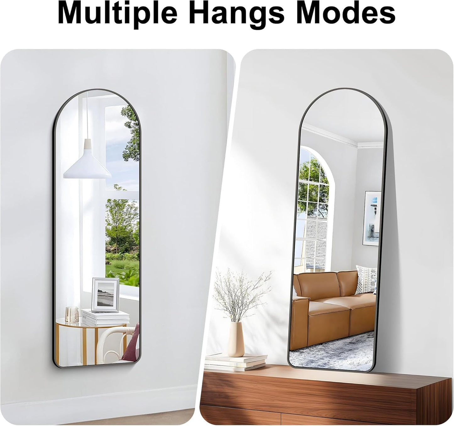 Arched Bathroom Mirror, 16"x48" Black Arched Mirror for Bathroom, Wall Mounted Mirror, Gold Vanity Wall Mirror w/Metal Frame for Bedroom, Entryway, Living Room, Vertically Hanging