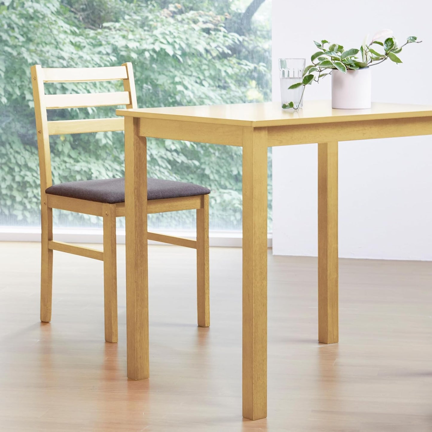 Livinia Seattle Modern Farmhouse Kitchen Dining Room Chair Set of 4, Solid Wood Fabric Upholstered Cushion Seat Wood Ladder Back Chairs (Natural)