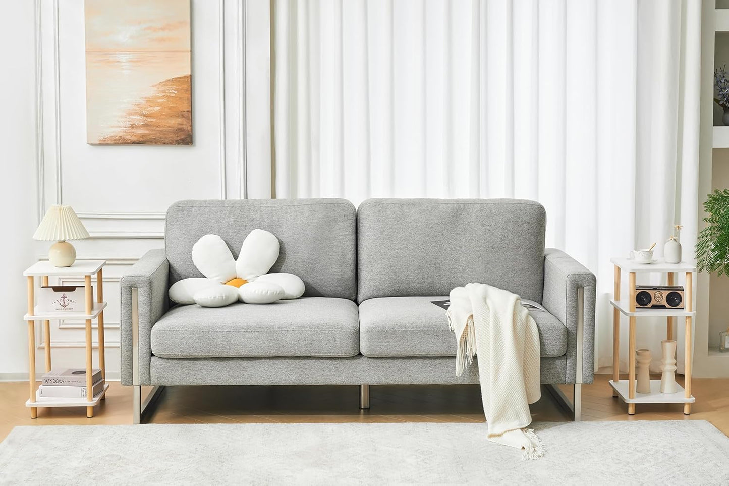 Apicizon 3 Tier Nightstand, End Table with Storage Shelf, Wooden Vinyl Record, Farmhouse Bedside Table for Small Spaces, Bedroom, Living Room, Easy Assembly, White+Natural