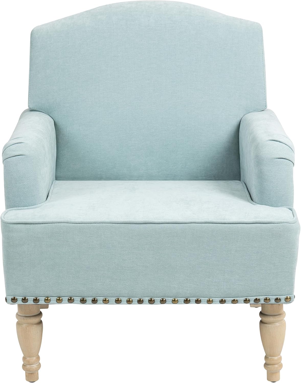 Ball & Cast Modern Accent Chair with Retro Wooden Legs & Nailhead Trim,Small Fabric Club Chair,Comfy Upholstered Armchair Lounge Seat for Bedroom Living Room Single Sofa, Sage