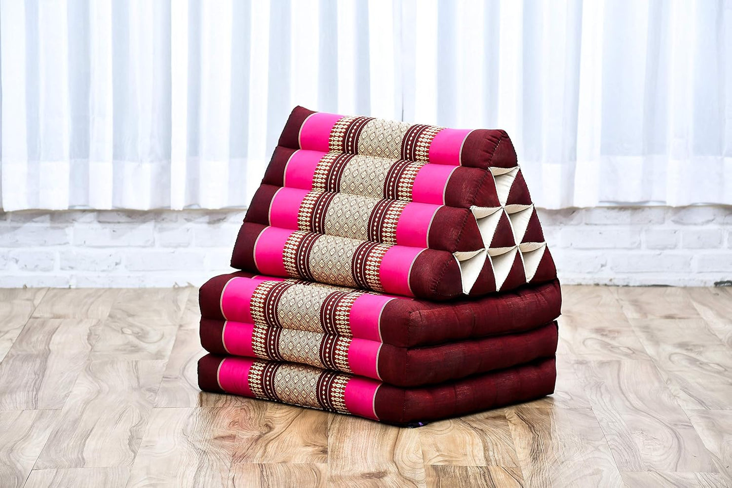 Leewadee - Comfortable Japanese Floor Mattress Used As Thai Floor Bed with Triangle Cushion, Futon Mattress Or Thai Massage Mat, 67 x 21 inches, Auburn Pink