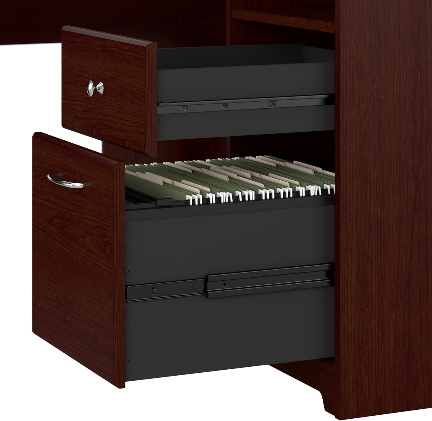 Bush Furniture Cabot L Shaped Computer Hutch, Corner Desk with Storage for Home Office, 60W, Harvest Cherry