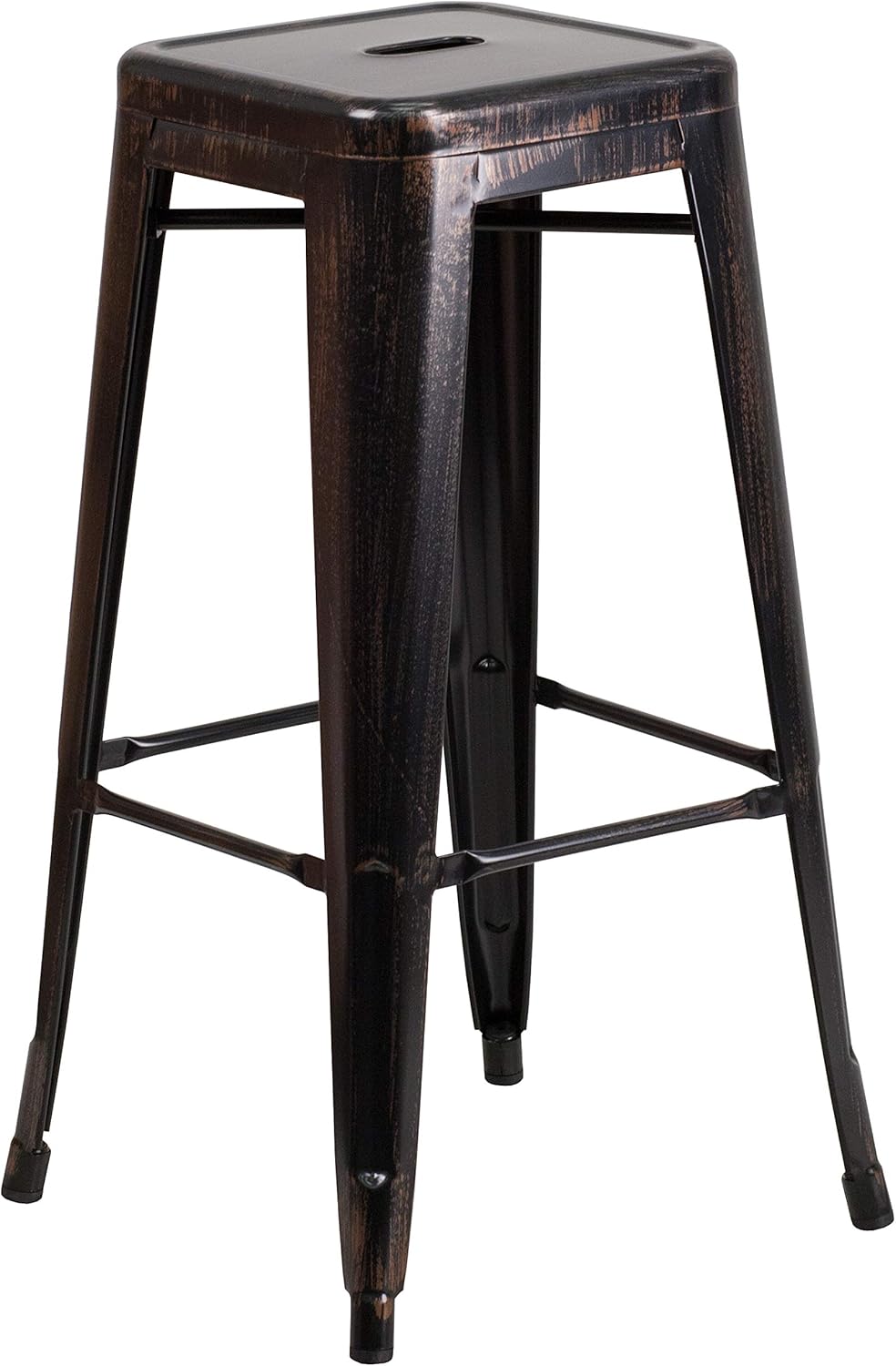 Flash Furniture Commercial Grade 30" High Backless Black-Antique Gold Metal Indoor-Outdoor Barstool with Square Seat