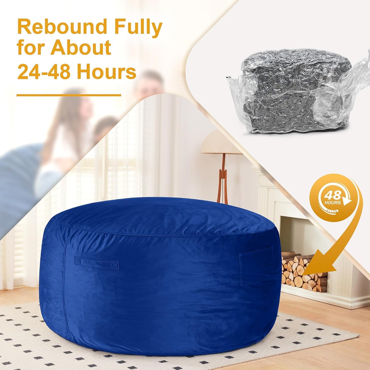 HABUTWAY Bean Bag Chair: Giant 6' Memory Foam Furniture Bean Bag Chair with Microfiber Cover - 6Ft,Blue