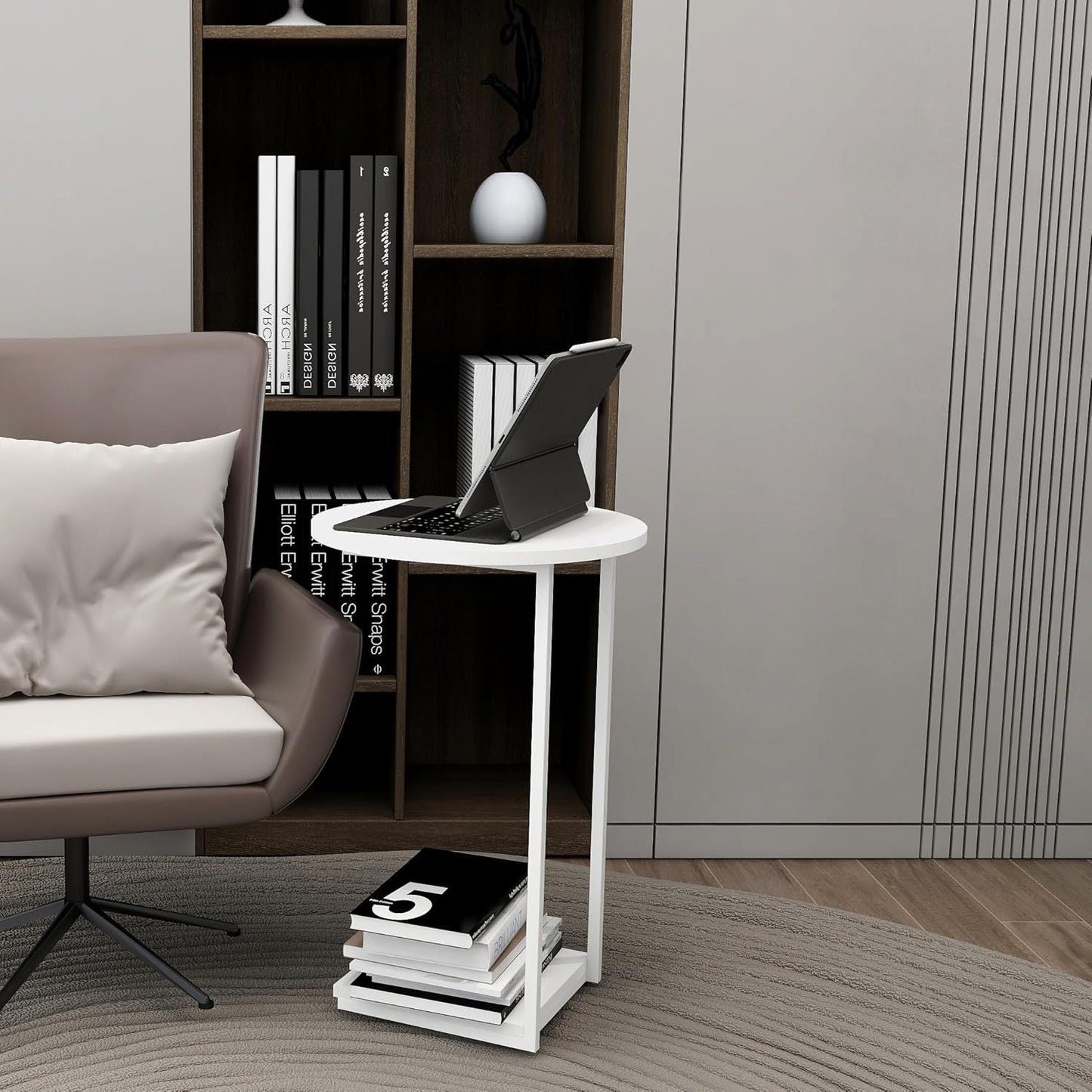 HDANI C Table End Table,Couch Table That Slide Under,Sofa Side Table in Living Room,White