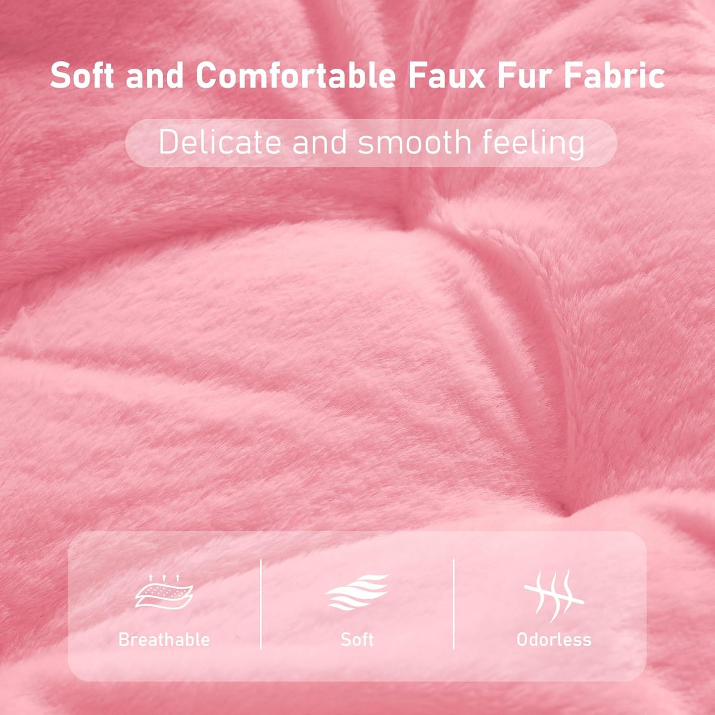 Comfy Oversized Saucer Chair, Soft Faux Fur Reading Lounge Chair for Adults, Stable X-Large Metal Frame and Non-Slip Pad, Foldable Cozy Chairs for Bedroom, Living Room, Dorm, Office, Pink