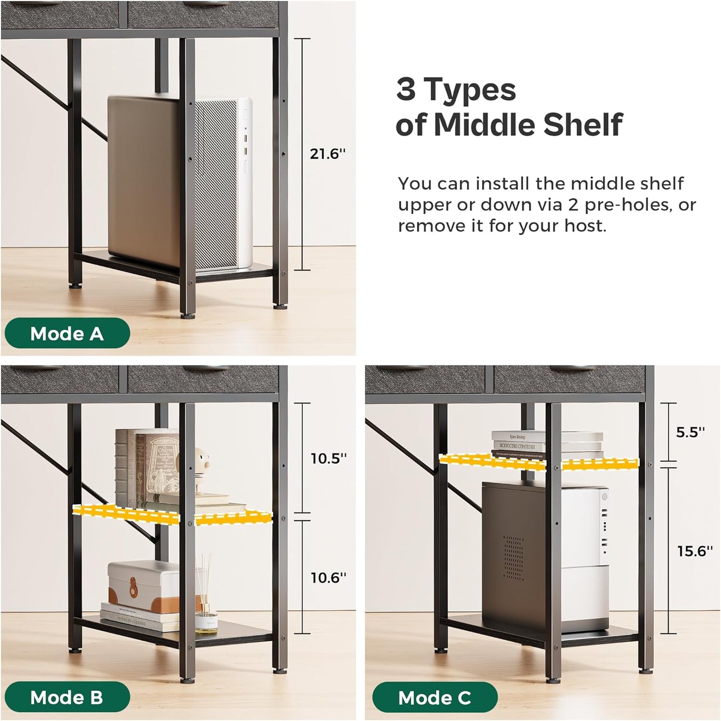Huuger Computer Desk with 6 Drawers, 47 Inch Office Desk with Shelves, Reversible Gaming Desk, Corner Desk with Storage, Work Desk for Home Office, Study, Living Room, Black