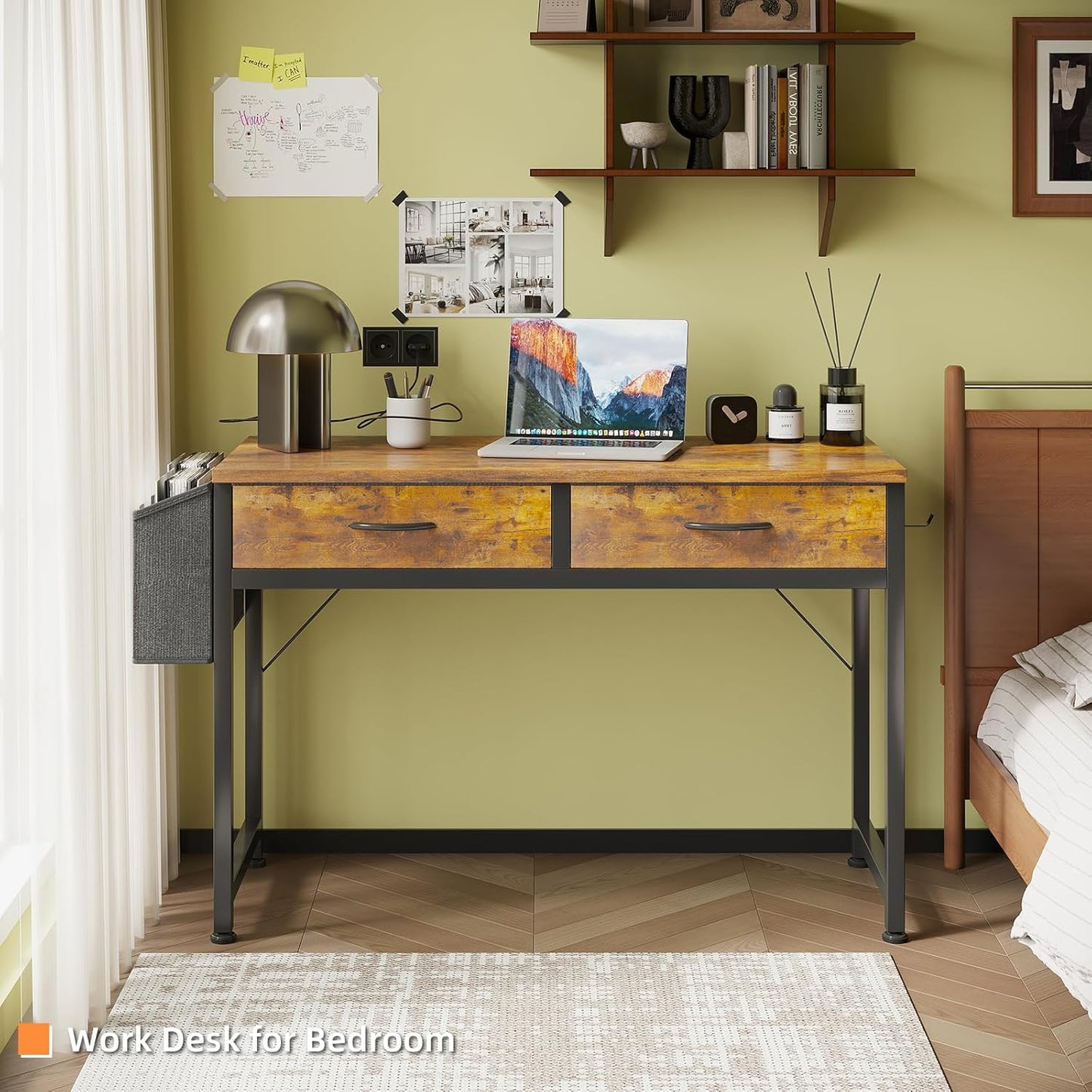 Small Desk with Fabric Drawers- for Bedroom, Vanity Desk with Storage, Home Office Computer Desk for Small Spaces, 32 Inch Modern Work Writing Study Table, Vintage