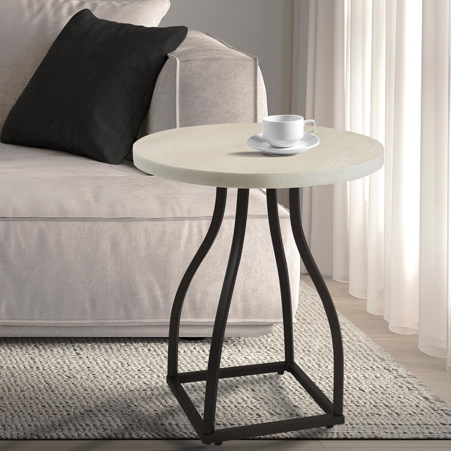 HomePop Lindsay Round Accent Table with Metal Base - White Wash