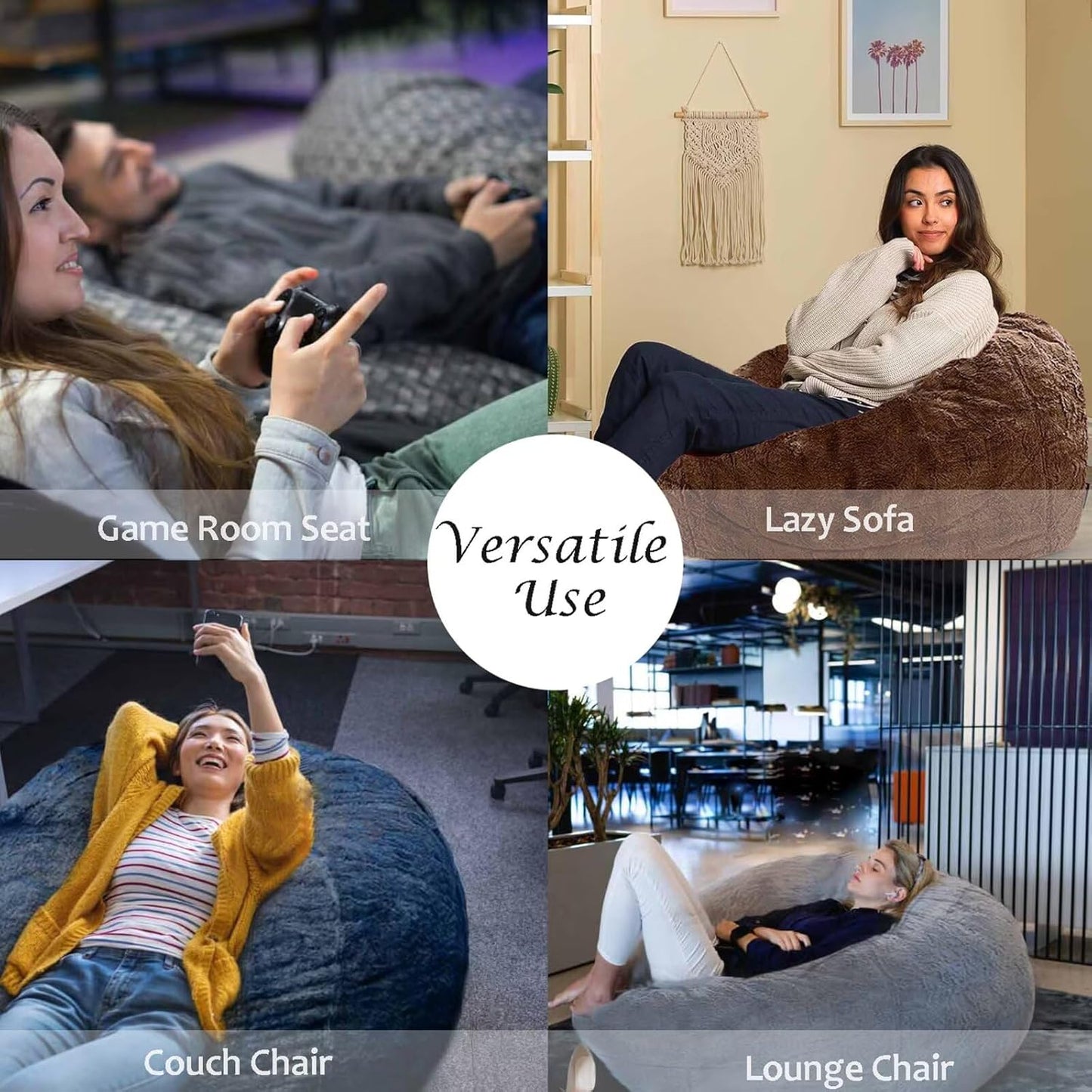 BCU Bean Bag Cover Comfy Beanbag Chair for Adults Without Filler Faux Fur Floor Chair Lazy Sofa Cover Comfy for Living Room Chairs, Yellow, 3.5FT