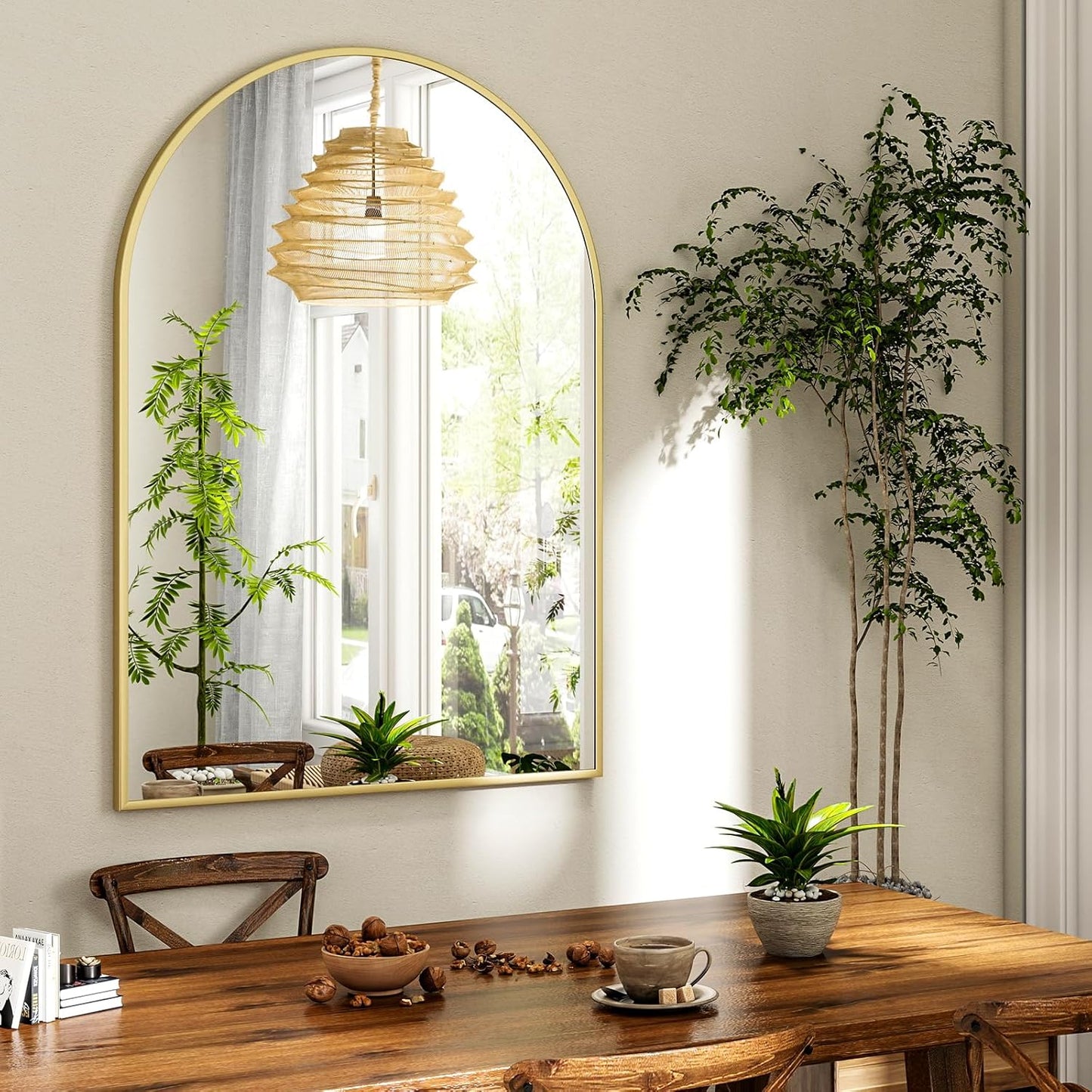 30x38 Inch Arched Bathroom Mirror - Gold Metal Frame Wall Mounted Vanity Mirror for Bathroom, Bedroom, Living Room, Hanging or Leaning Decorative Mirror