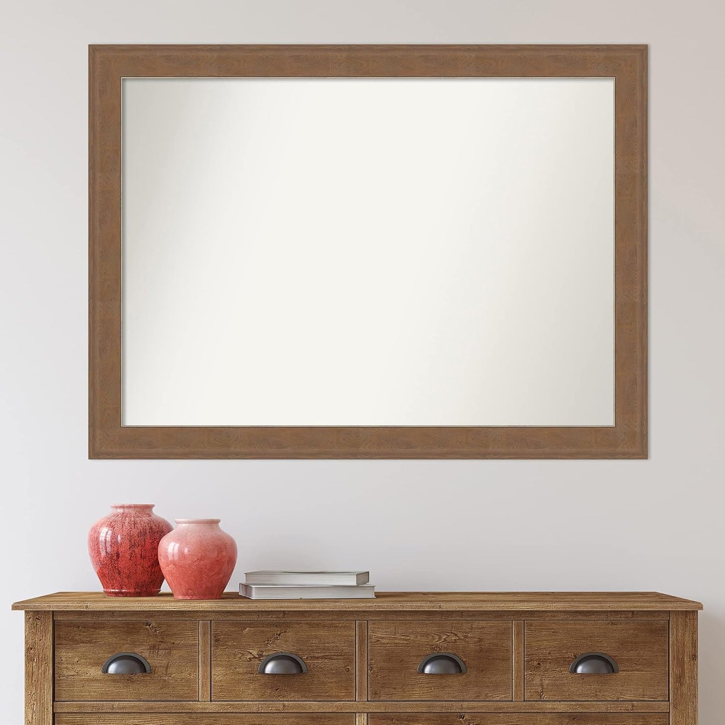 Amanti Art Brown Bathroom Mirror for Over Sink, 32x43 Alta Medium Brown Rectangle Vanity Mirror, X-Large Country Rustic Frame, Hangs Horizonally and Vertically, Bathroom Wall Decor, Non-Beveled Edge