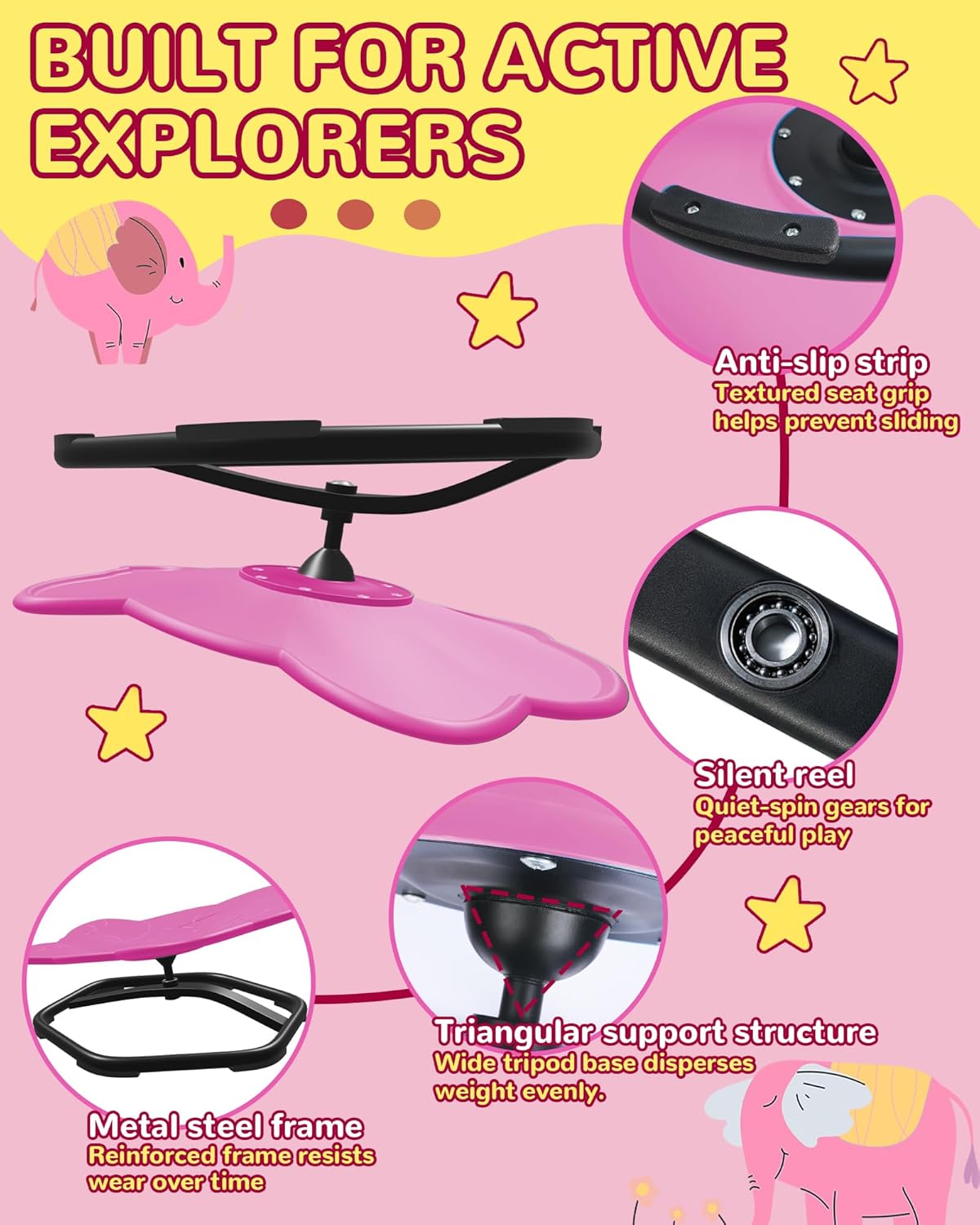 21" L × 19" W Spinning Chair for Autistic Kids, Sensory Toys for Kids with Autism, Sit and Spin, Toddlers & ADHD Children, Sensory Products Swivel Chair, Pink