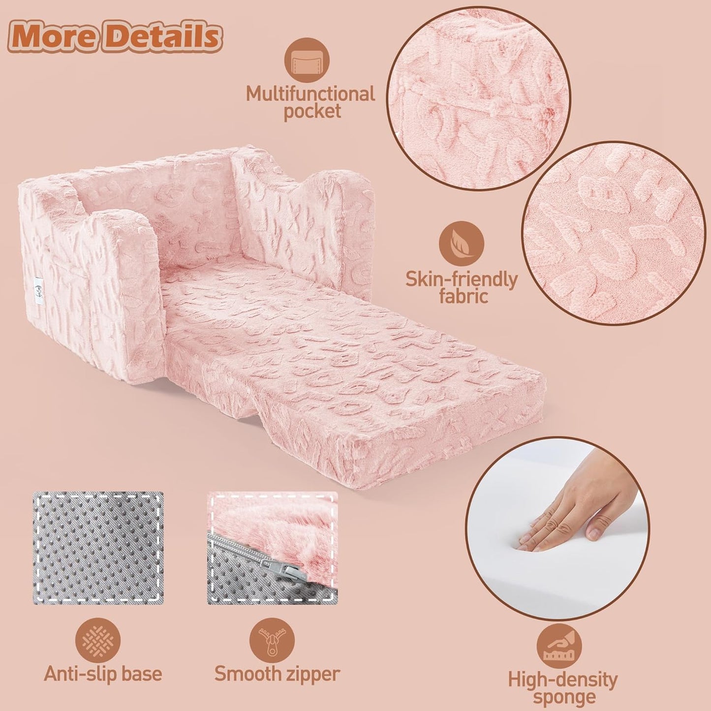 Kids Couch, 2-in-1 Convertible Kids Chair to Lounger Bed, Kids Sofa for Toddler Boys Girls, Ideal for Reading Sleeping Gaming Decor (Pink)