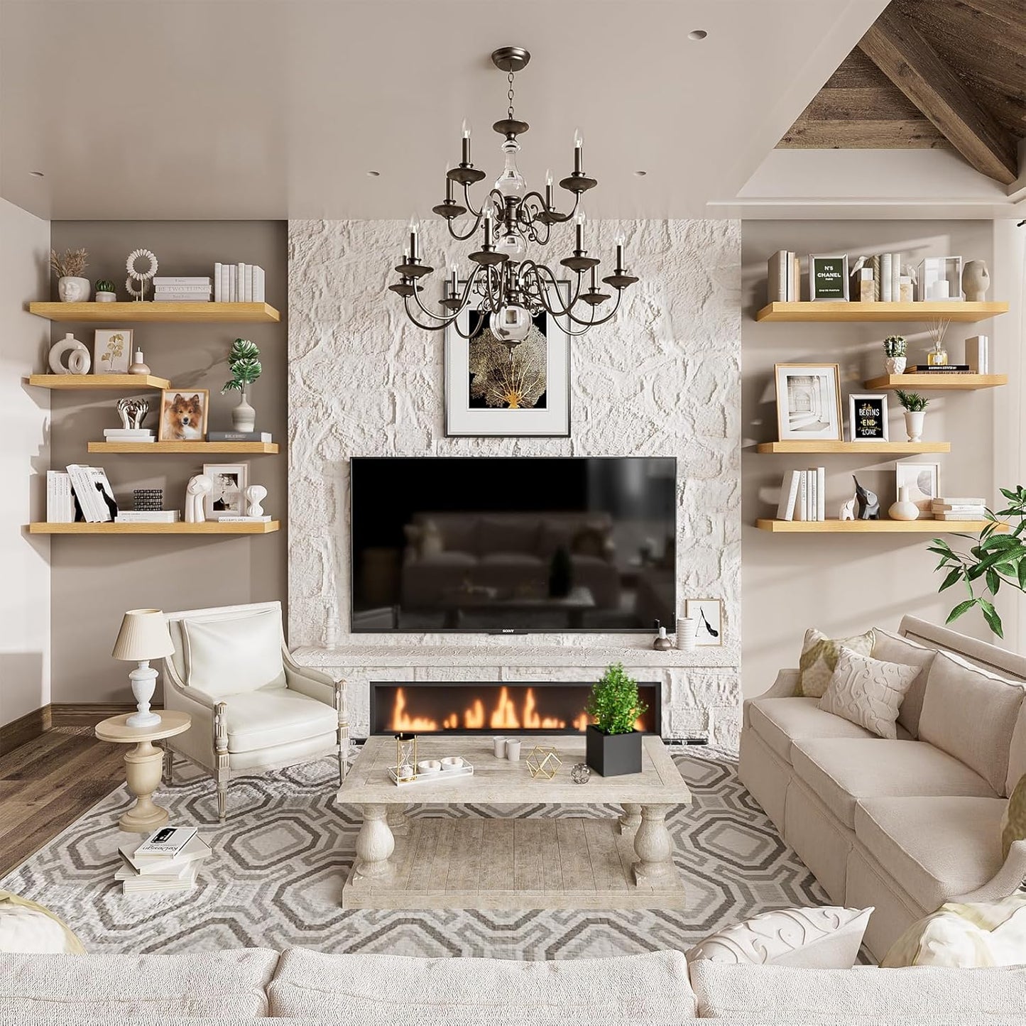 Heimlove 36 Inch Wall Shelf Bathroom Shelves Set of 2, 12" Deep Floating Shelves for Wall, Wall Mounted Shelves for Books Living Room Laundry Room Bedroom Kitchen Home Office