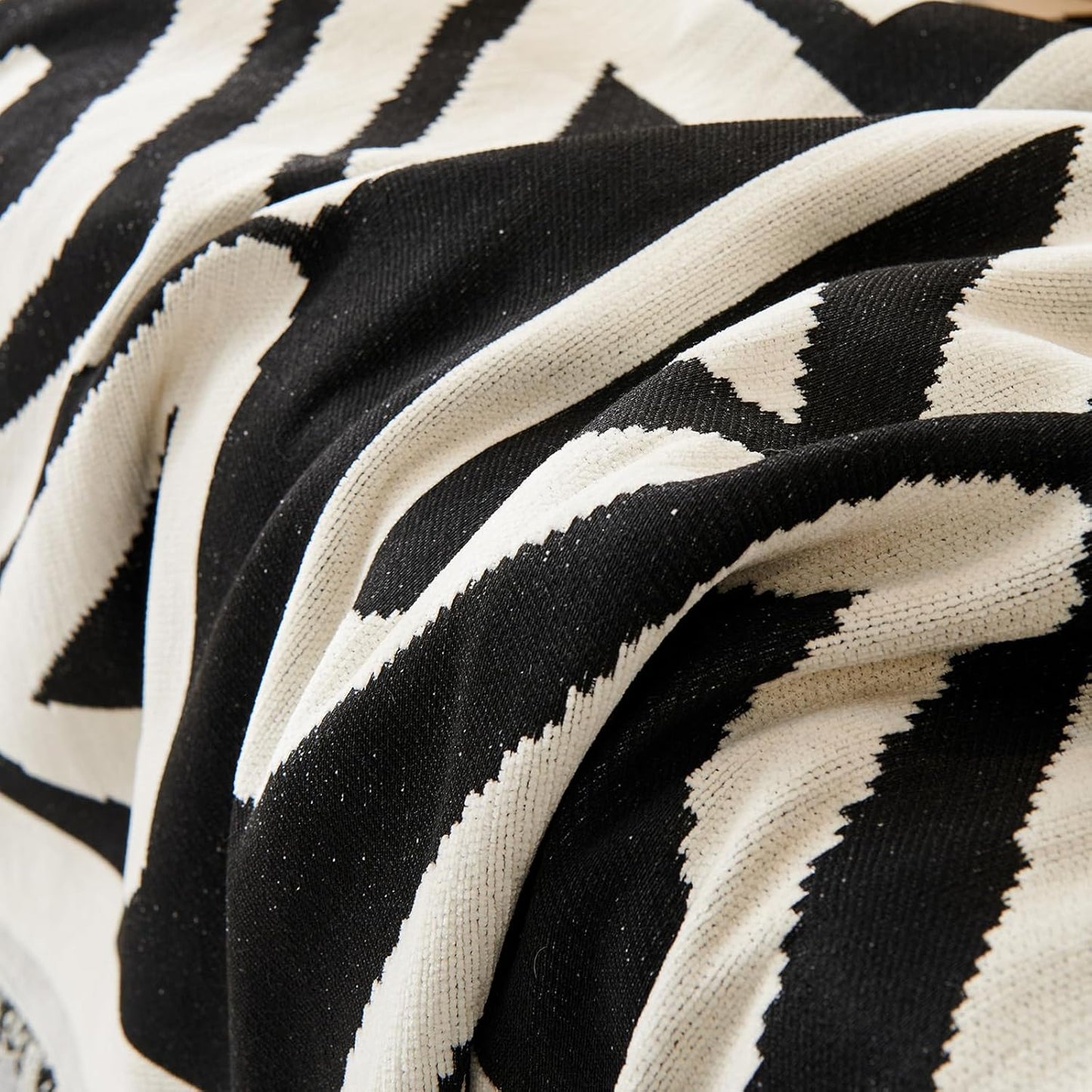 STACYPIK Boho Black Beige Couch Cover Wrinkle Resistant Sofa Cover for Cat Dog Geometric L Shaped Slipcover for Sectional Multi-Use Pet Protector for 2 Cushion Couch Tassels Recliner Cover-71x118IN