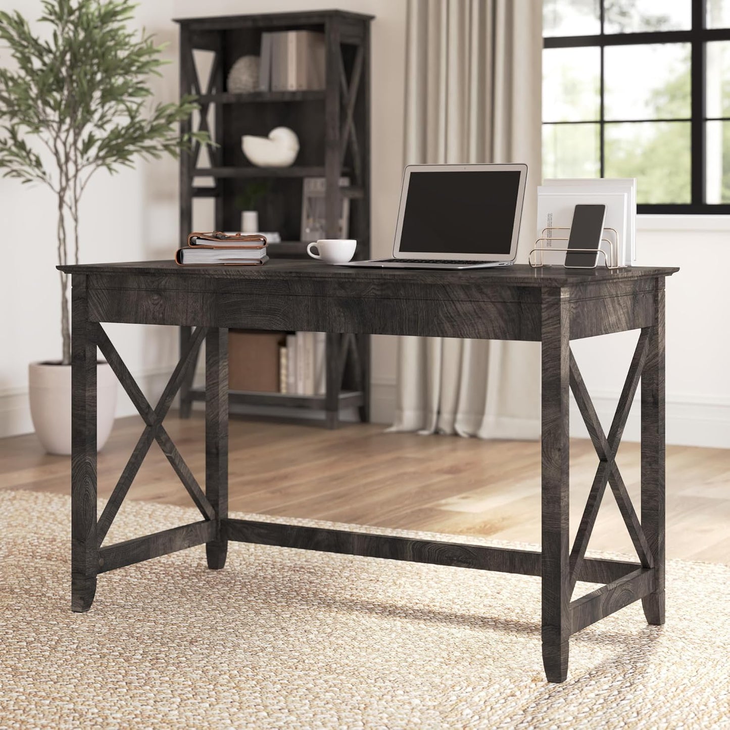 Bush Furniture Key West 48W Writing Desk in Dark Gray Hickory