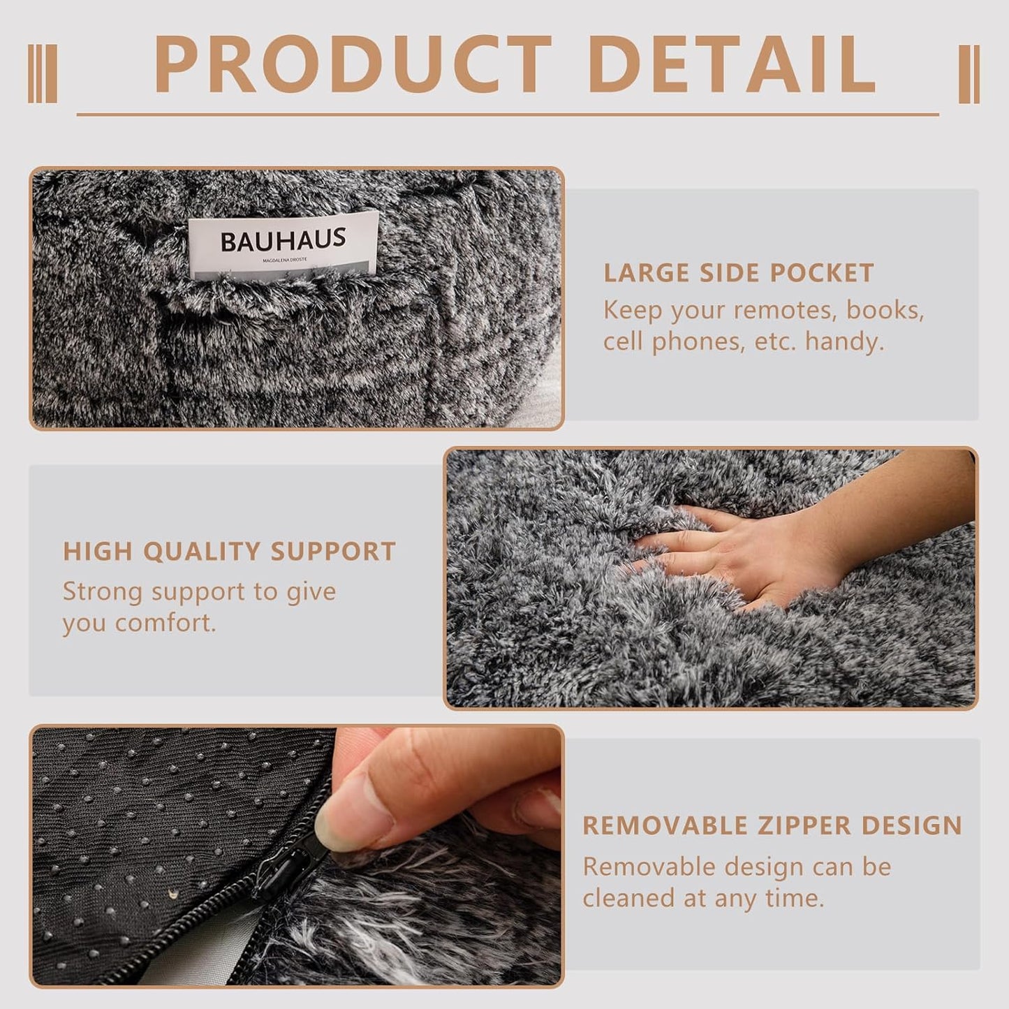 BYBYME Giant Bean Bag Chair, Faux Fur Bean Bag Couch with Filler Large Living Room Bean Bag Chairs for Adults, Big Lazy Sofa Accent Chair with Pocket Floor Chair