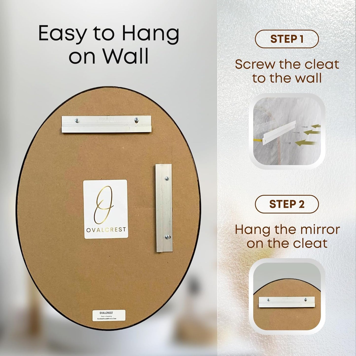 OVALCREST - Oval Wooden Beveled Wall Mirror for Home Decor, Bathroom, Vanity, Bedroom, Living Room, Hallway - London Style (Linen White) 23.1 x 29.1