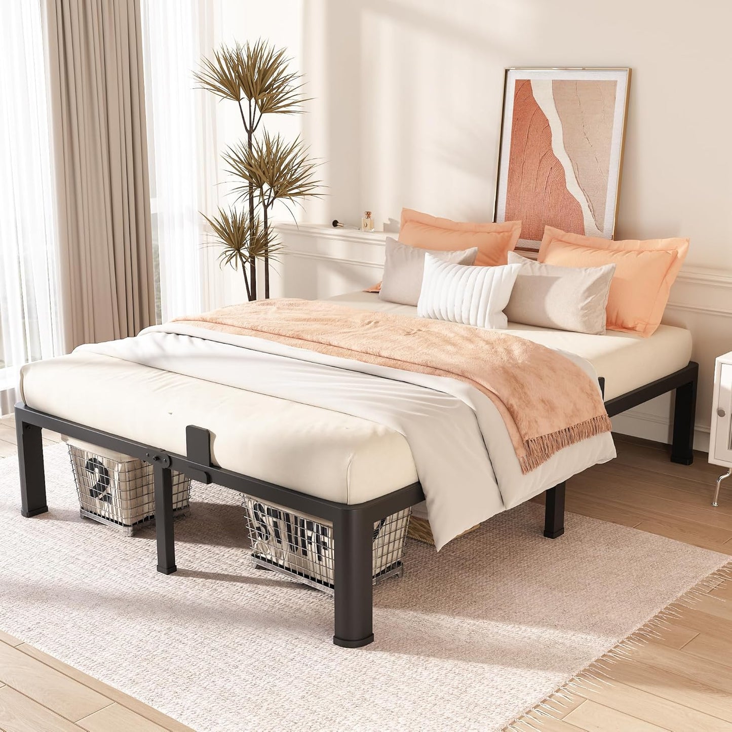 FUIOBYVV California King Bed Frame with Round Corner Edge Legs 14 inch High 3500 lbs Heavy Duty Metal Platform Bed Frame King Size No Box Spring Needed/Noise Free/Steel Slat Support/Non-Slip Black