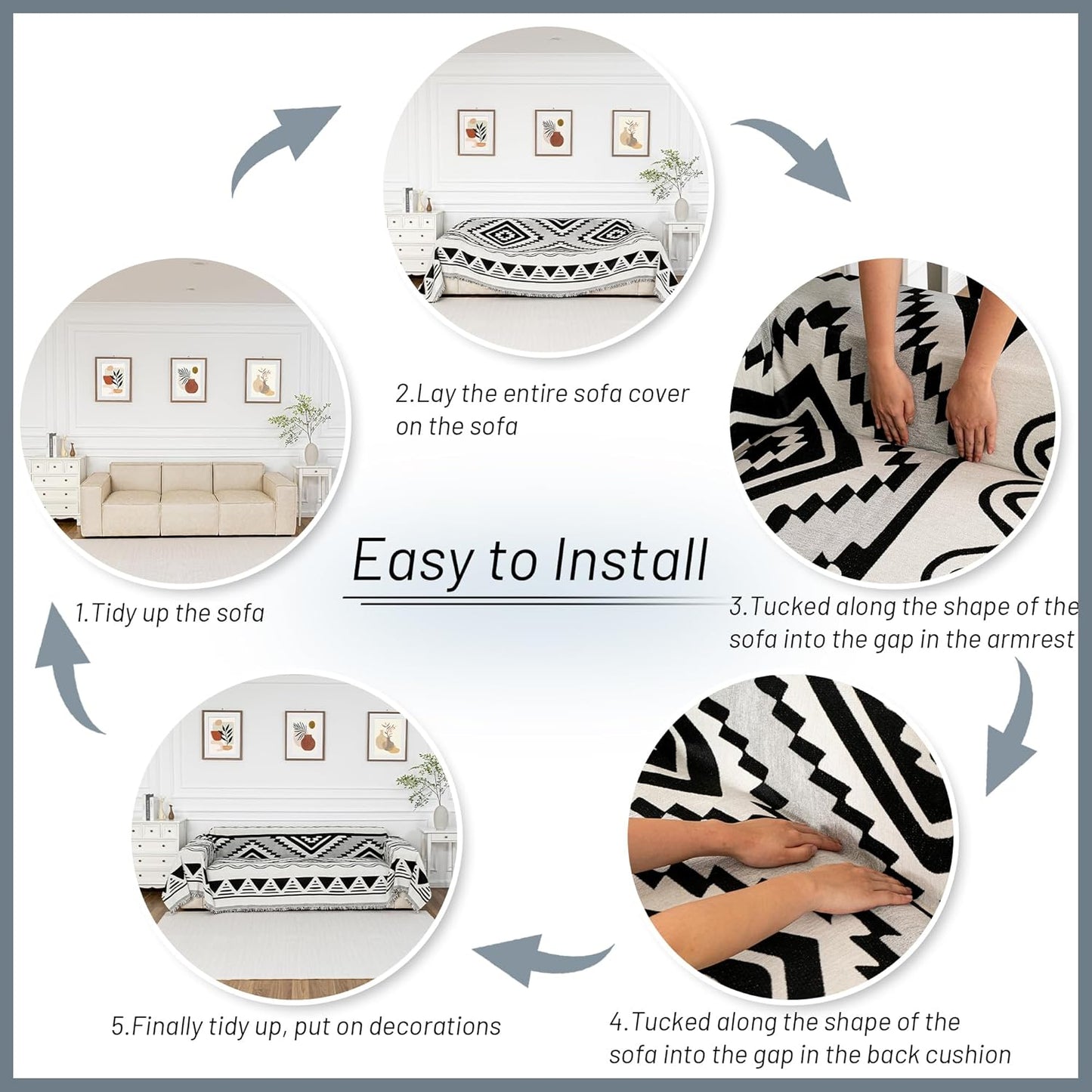 MYSKY HOME Couch Cover for Sectional Sofa Set Boho Geometric Furniture Sofa Cover Washable for Dog Cat Pets Couch Cover 3 Seat Sofa Chenille Couch Protector Multi-Use Couch Cover Blanket, 71" X134"