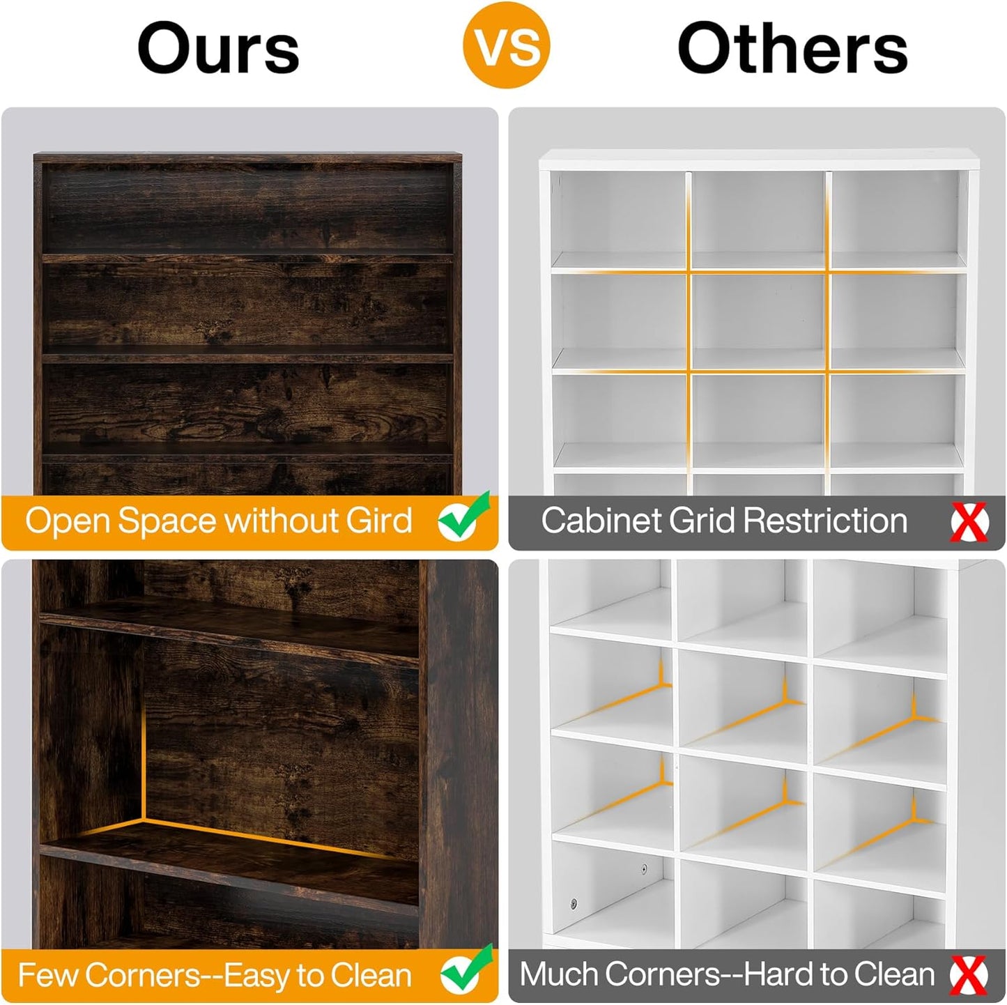 Tribesigns Tall Shoe Cabinet, 9 Tiers 40-45 Pairs Heavy Duty Wood Freestanding Shoe Storage Cabinet, 70.8'' Tall Shoe Cabinet with Open Storage for Entryway (Rustic Brown)