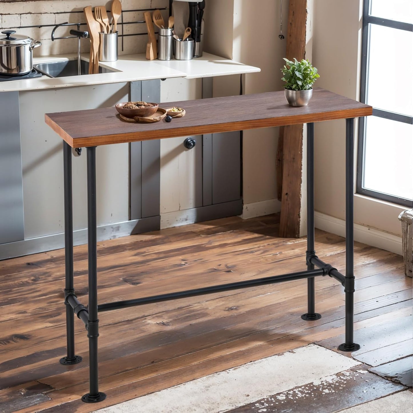 Rustic Dinner Table for Kitchen Dining Room 41.3inch Height Industrial Rectangle Bar Table Farmhouse Narrow Pub Table Vintage Display Stand in Hallway