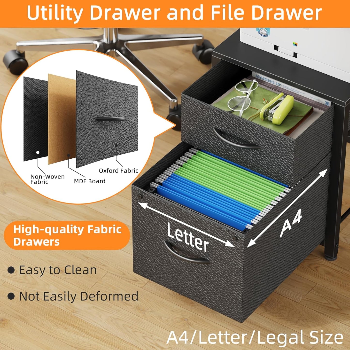 T-Shaped 2 Person Desk with Power Outlet, Long Two Person Gaming Table with LED & Fabric Drawers, 81.2'' Computer Desks with File Cabinet, Double Workstation for Home Office, Black