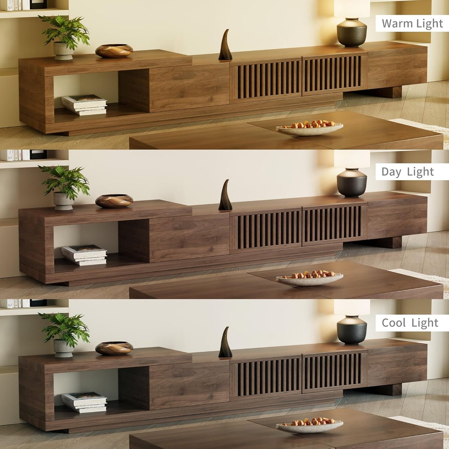 Mid-Century Modern Extendable 78.5"-105" TV Stand for TVs up to 70"-100",Entertainment Centers with 2 Drawers and 2 Storage Units, for Living Room,Bedroom,Walnut