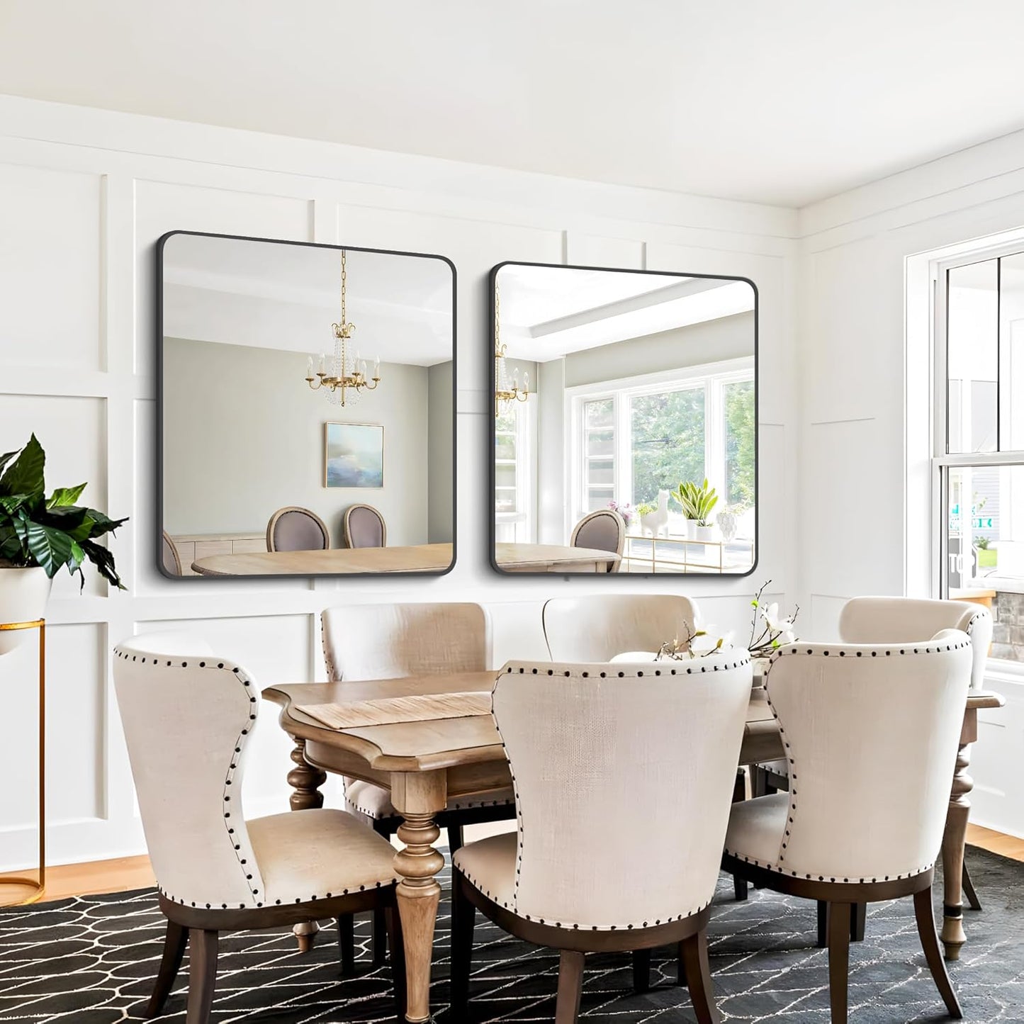 FORBATH Bathroom Mirror 36" x 36",Large Square Wall Mirror with Black Aluminum Frame Rounded Corner, Wall Mounted Mirror for Bathroom Bedroom Entryway Living Room