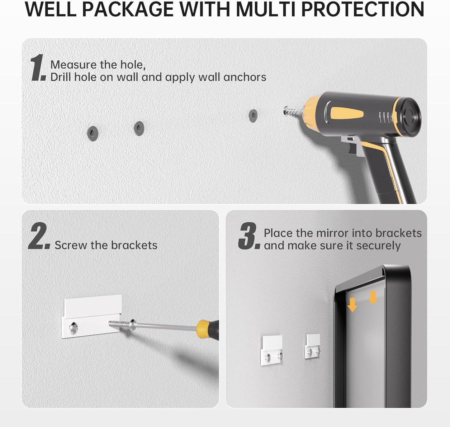 Hasipu Black Bathroom Mirror for Wall, 48 x 24 Inch Metal Framed Bathroom Mirrors for Over Sink, Rectangle Bathroom Vanity Mirror, Anti-Rust, Tempered Glass, Horizontal or Vertical