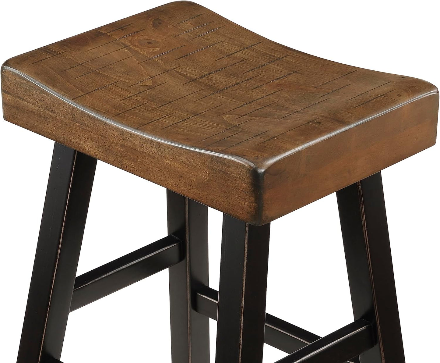 Lexicon Saddle Bar Stools Set of 2 Barstools with Footrest, Armless Dining Chairs for Kitchen Island, Breakfast Nook, Living Room, Pub Height, Black/Brown