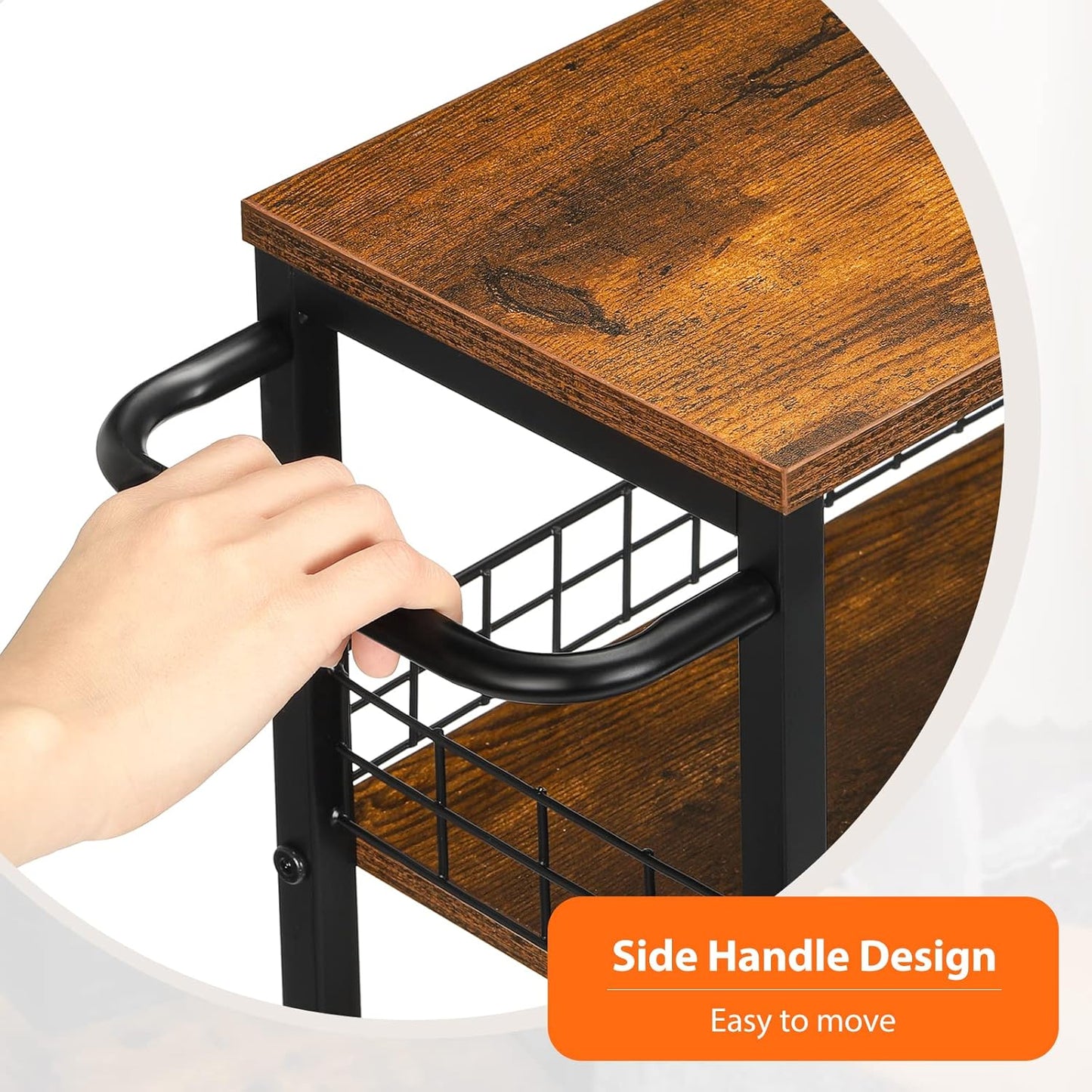 YBING Slim Storage Cart 4 Tier Narrow Kitchen Rolling Cart with Wooden Tabletop Mobile Utility Stand on Wheels for Bathroom Laundry Narrow Places Rustic Brown 16.5''L X 7.3''W X 34.6''H