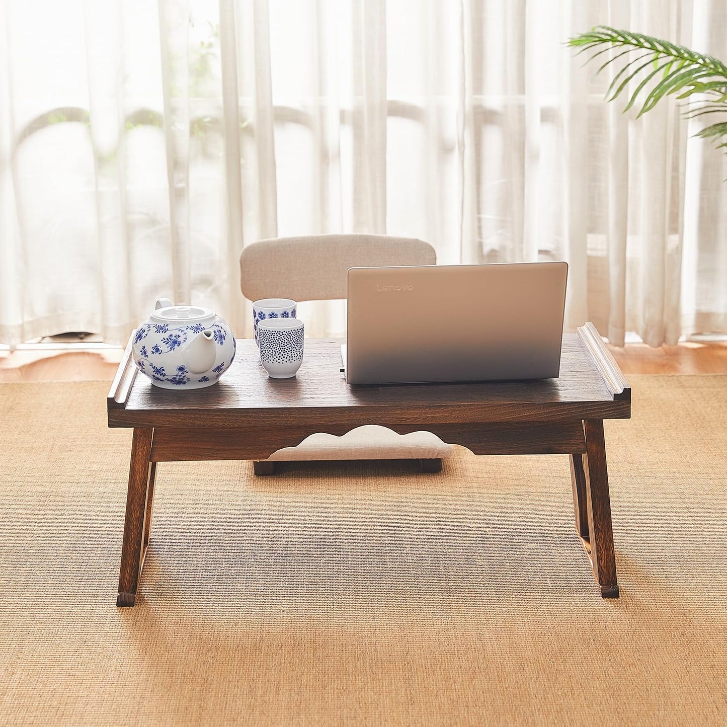 Japanese Floor Table, Small Coffee & Tea Table, Altar for Meditation, Low Table for Sitting on Floor, Wood Bed Tray With Foldable Legs, Laptop Desk
