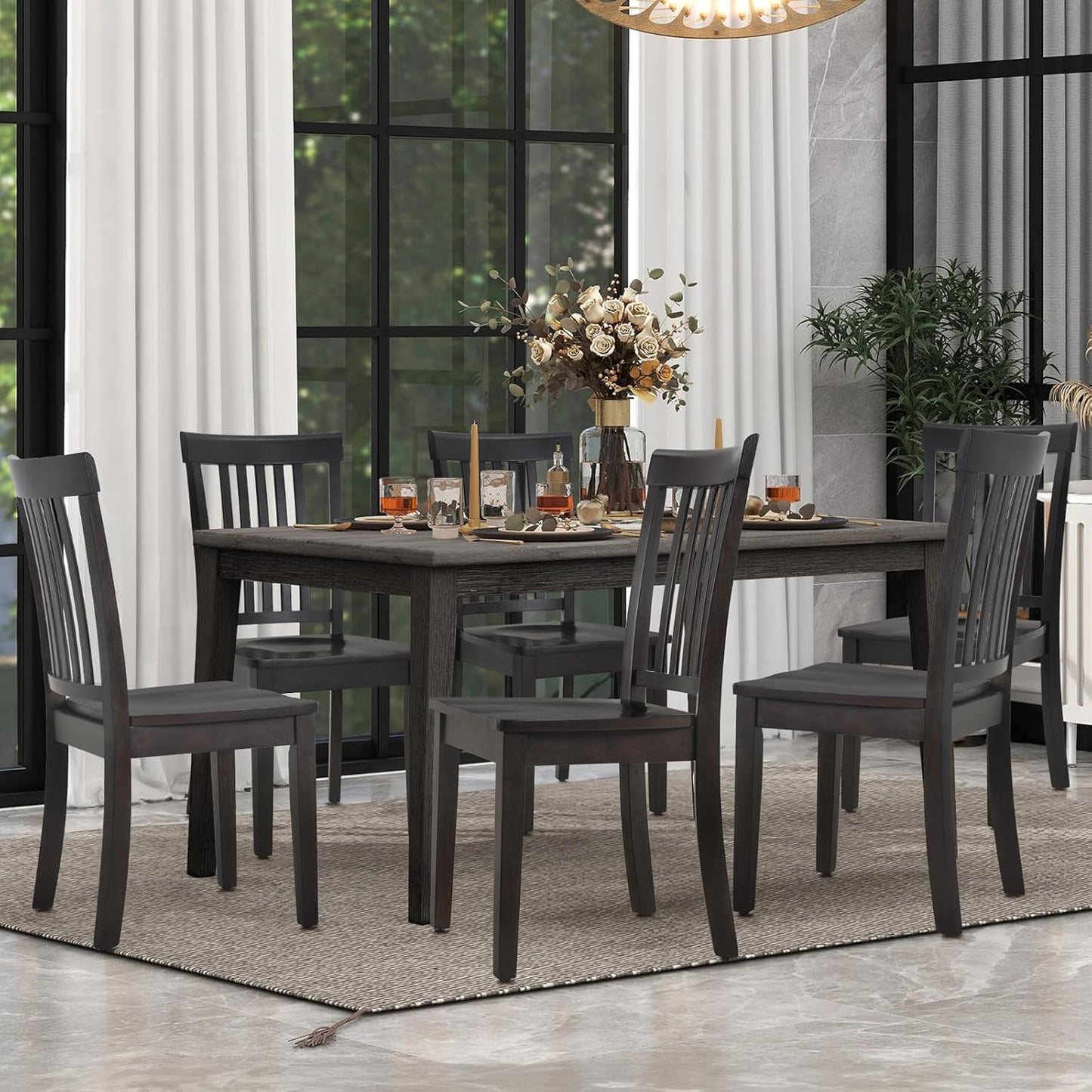 COLAMY Wooden Dining Chairs Set of 4, Spindle High Back Windsor Kitchen Side Chair, Farmhouse Dining Chairs for Kitchen and Dining Room, Dark Brown
