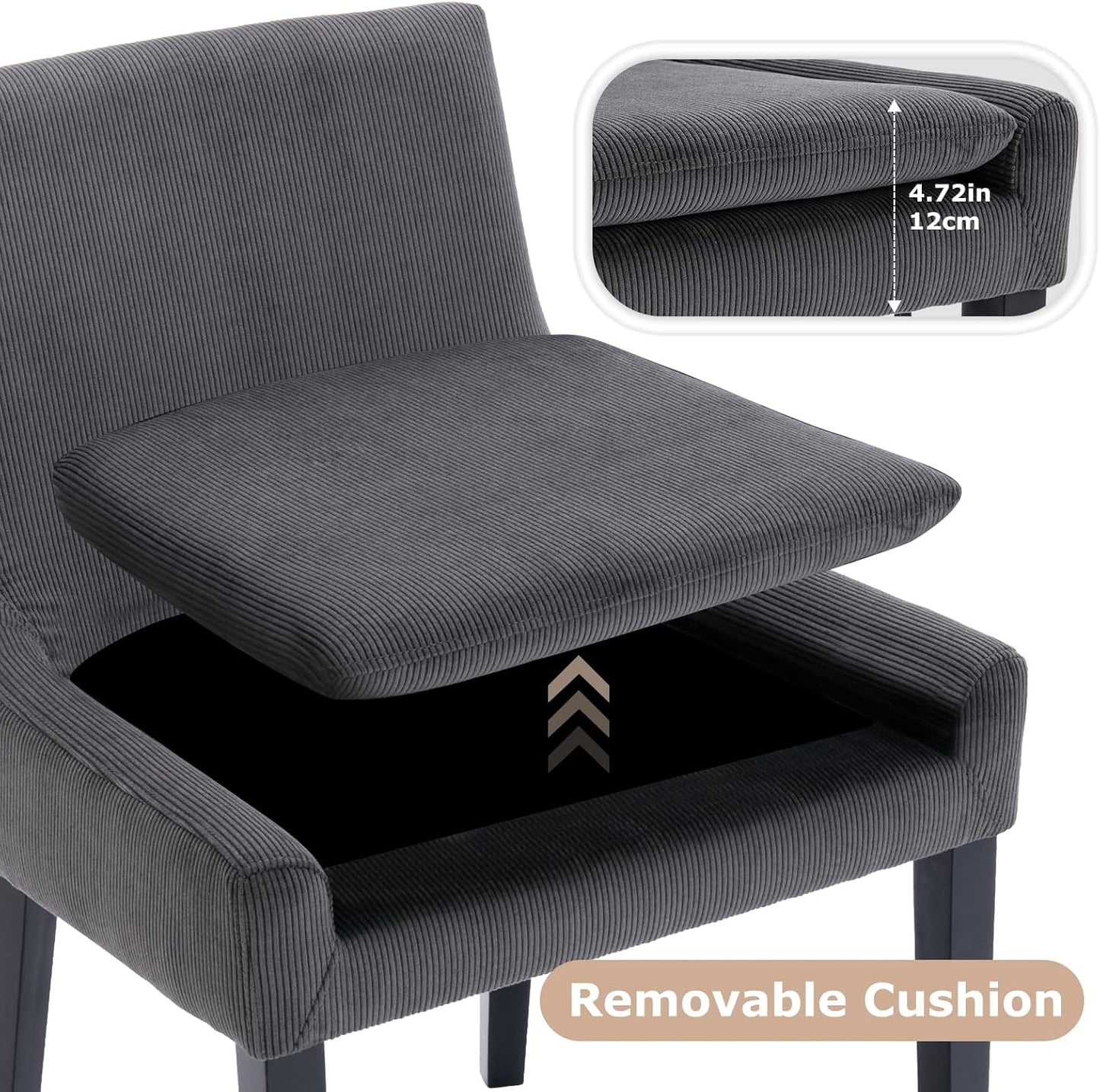 COLAMY Modern Dining Chairs Set of 2, Upholstered Corduroy Accent Side Leisure Chairs with Mid Back and Wood Legs for Living Room/Dining Room-Grey