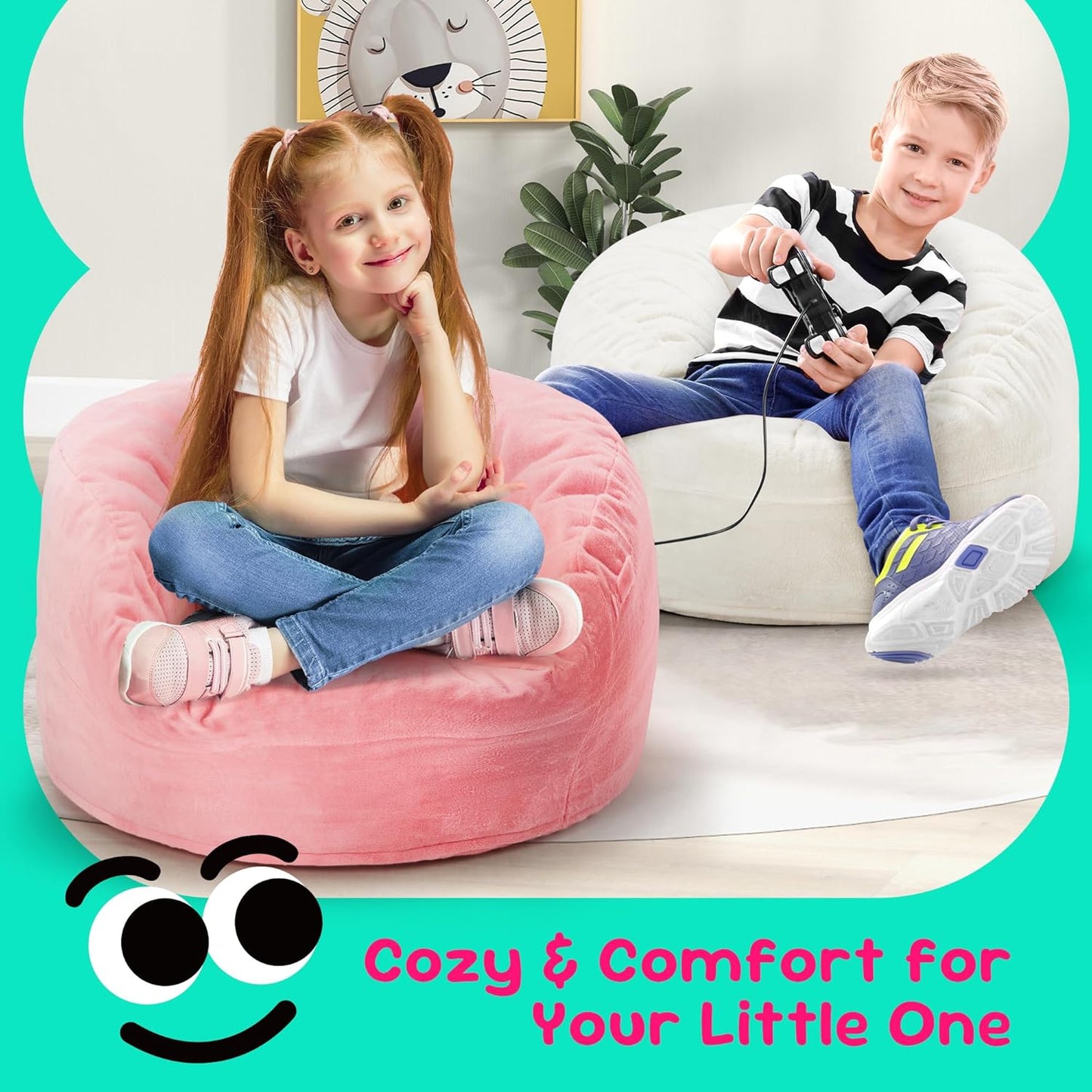 Hobestluk Bean Bag Chairs 2.5FT Beanbag Chair with Plush Faux Fur Cover Memory Foam Bean Bags, Small Bean Bag Chair for Living Room Bedroom, Playroom (Pink)