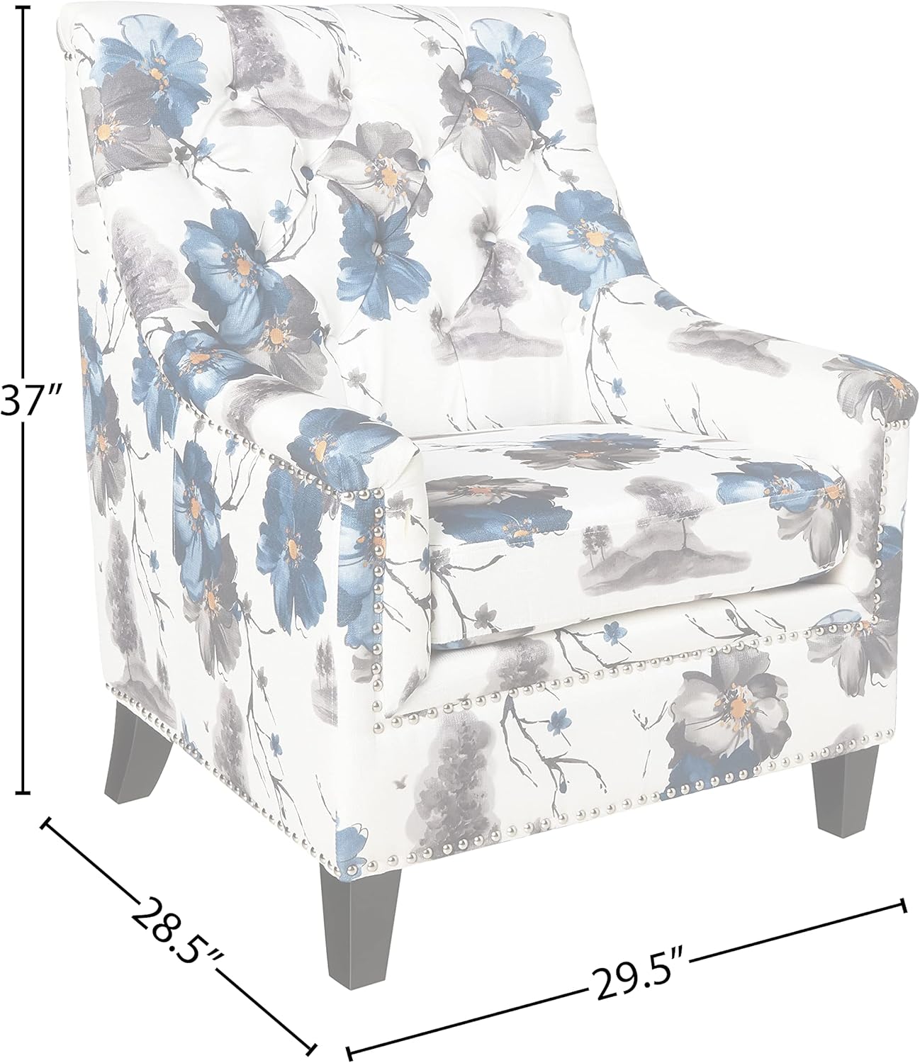 OSP Home Furnishings Pacific Armchair with Padded Box Spring Seats and Silver Finish Legs, Black Vinyl