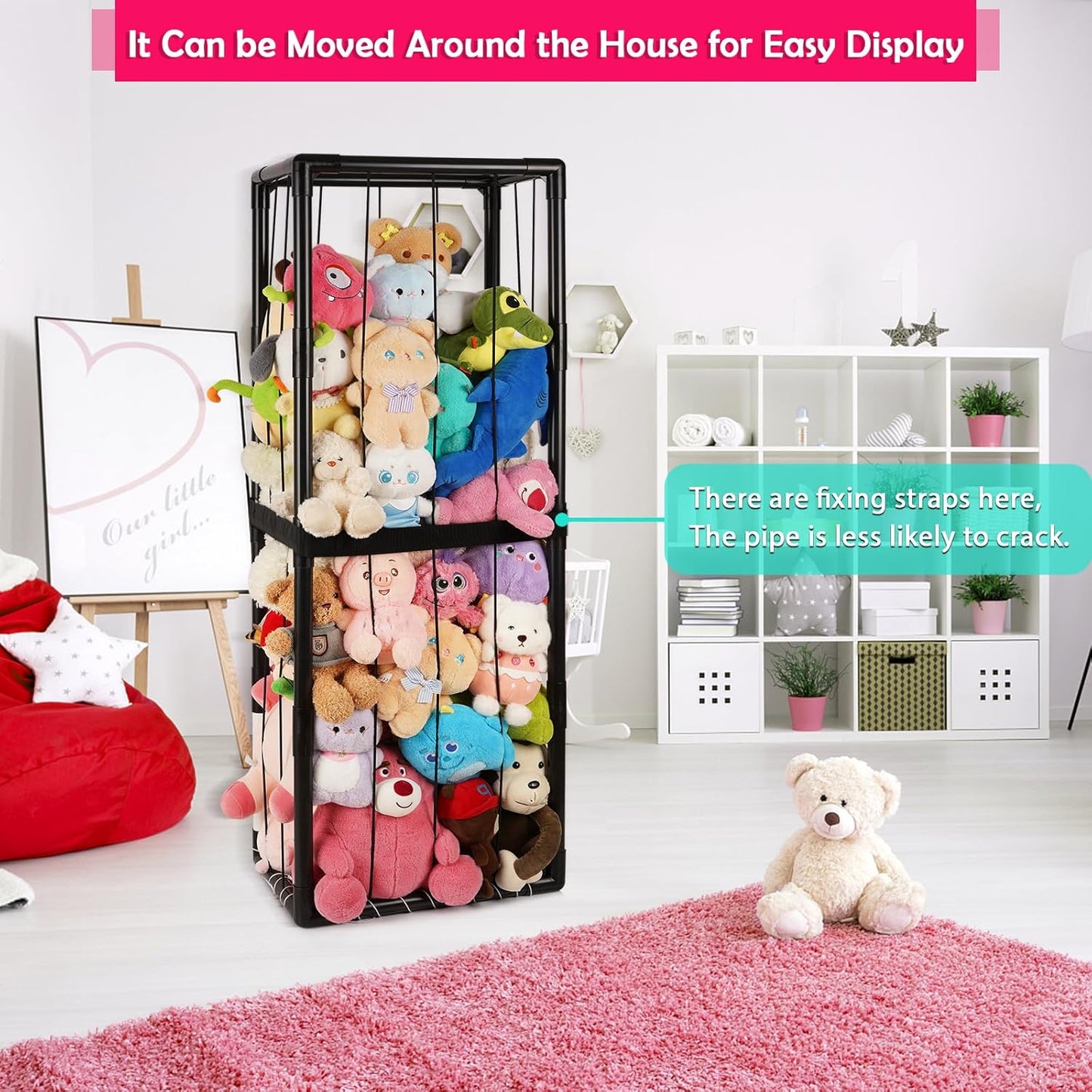 Stuffed Animal Zoo Storage Stuffed Animal Holder PVC Plush Storage Organizer Shelf with Elastic Band for Birthday Gift for Nursery Play Room Bedroom (Black)