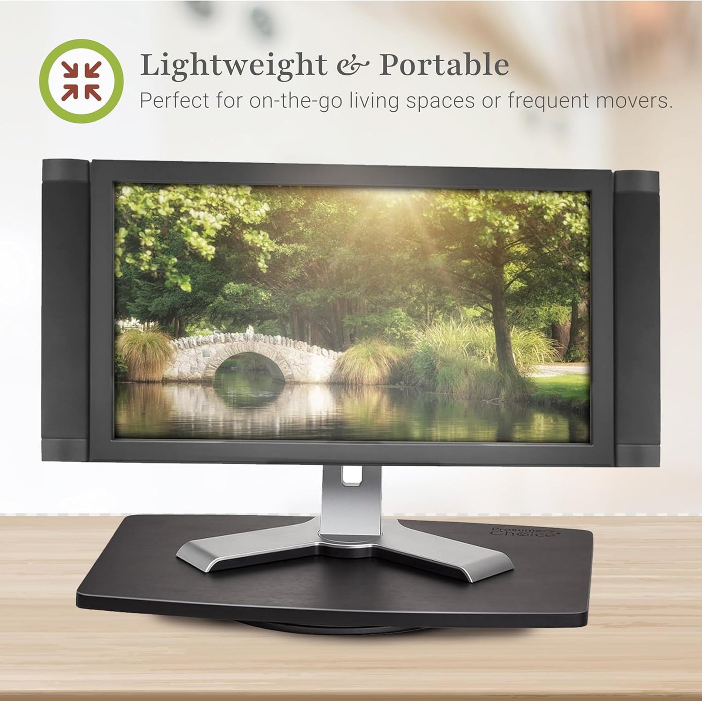 Prosumer's Choice Wooden TV Swivel Stand for LED/LCD TV, Monitors, Stereos, 21 inch Base Surface - Steel Ball Bearings - 360˚ Rotation - Black