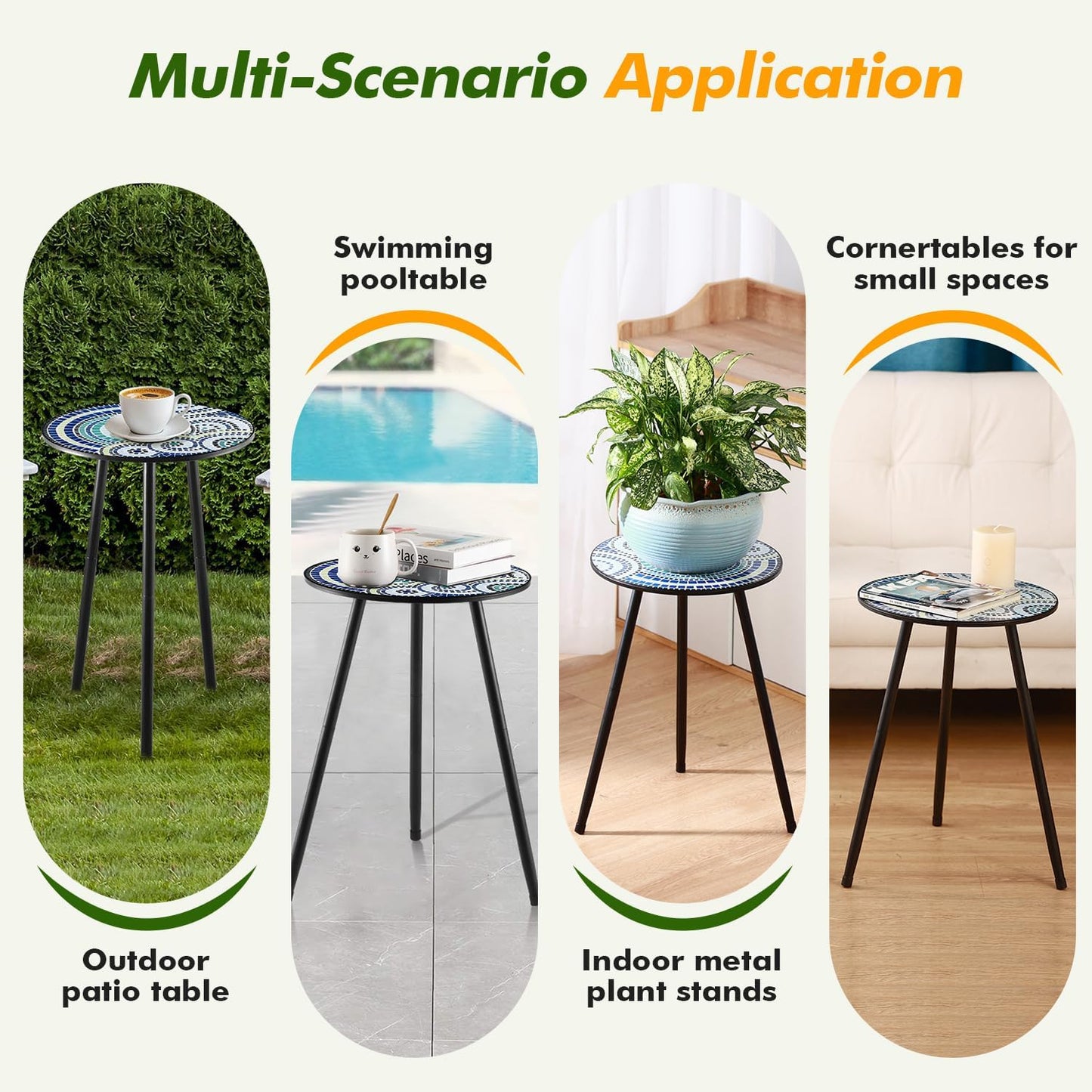 2 Packs Metal Mosaic Round Side Tables 13.4" Small Outdoor Patio Round Accent Coffee Tables Indoor Corner Stand for Small Spaces Weather-Resistant for Balcony, Porch Plant Stands Indoor