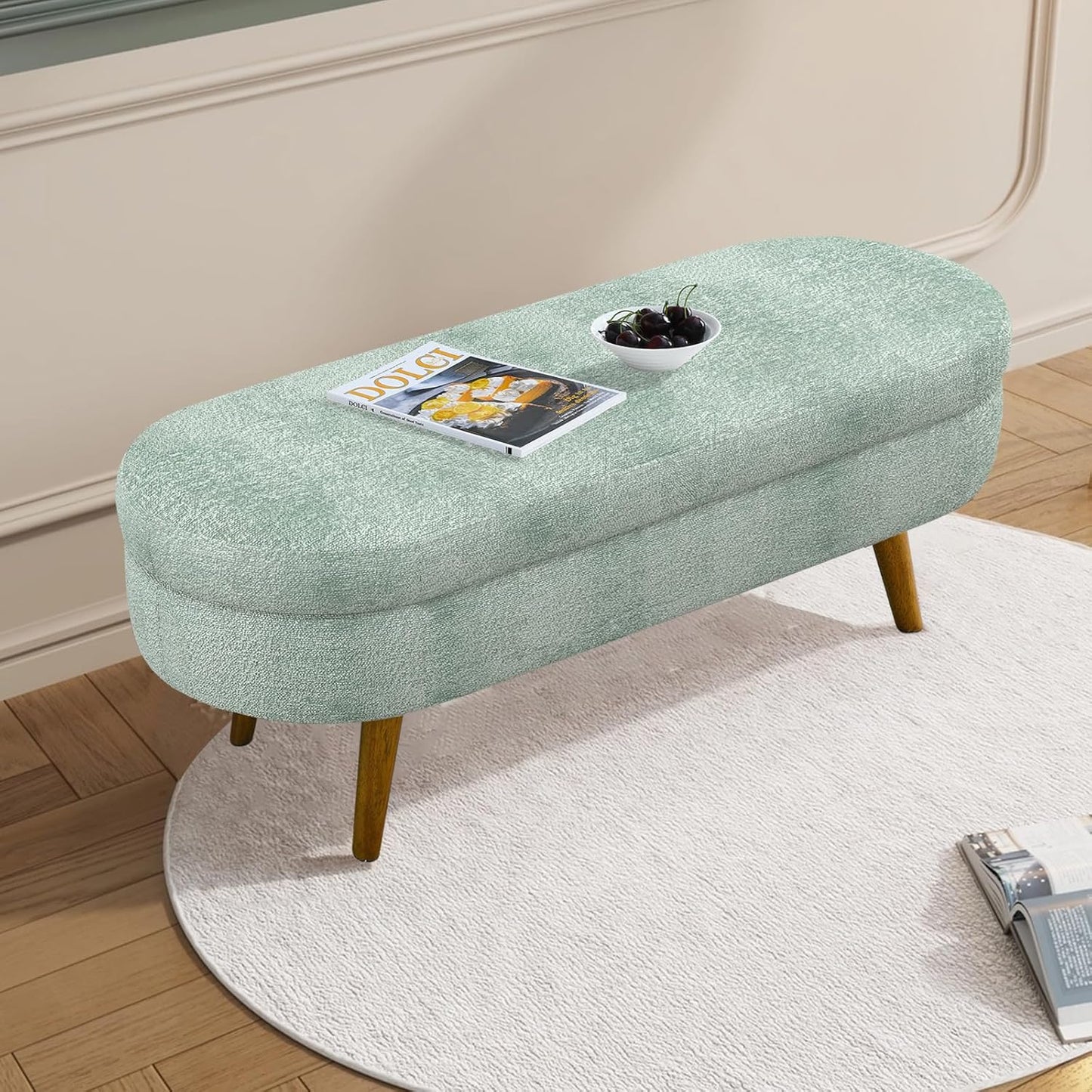 NicBex Ottoman Bench with Storage for Bedroom, 43.5" Upholstered End of Bed Bench with Rubber Wood Legs, Linen Storage Bench for Living Room or Entryway,