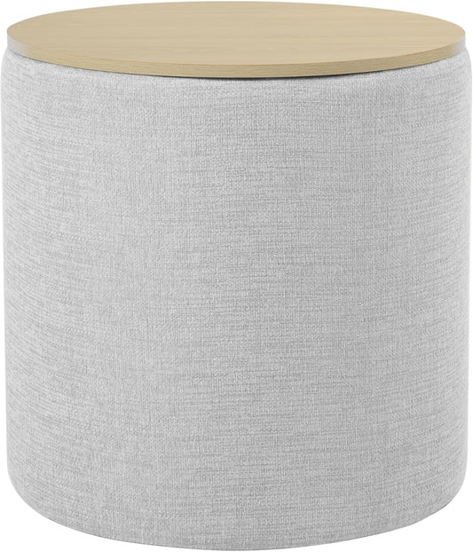 HomePop Storage Ottoman with Wood Top - Light Gray Textured Woven